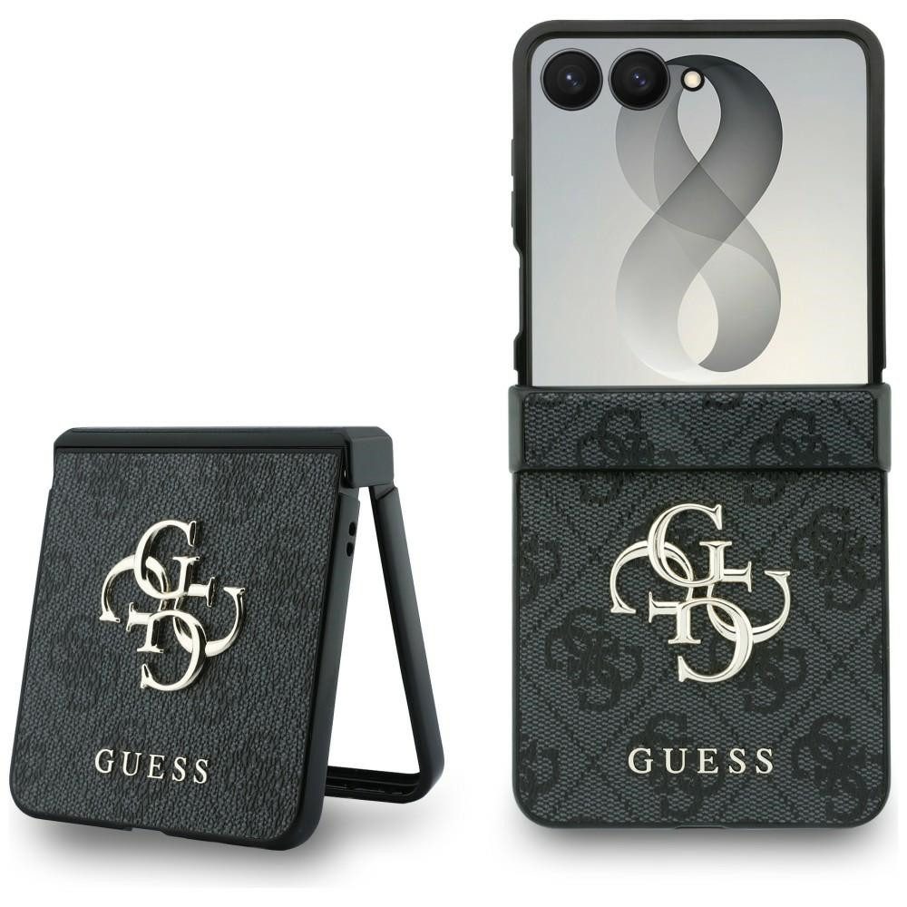 Guess Handyhülle Galaxy Z Flip 8 Case Kunstleder braun grau rosa Big Logo goldfarben 6,9 Zoll, Kantenschutz