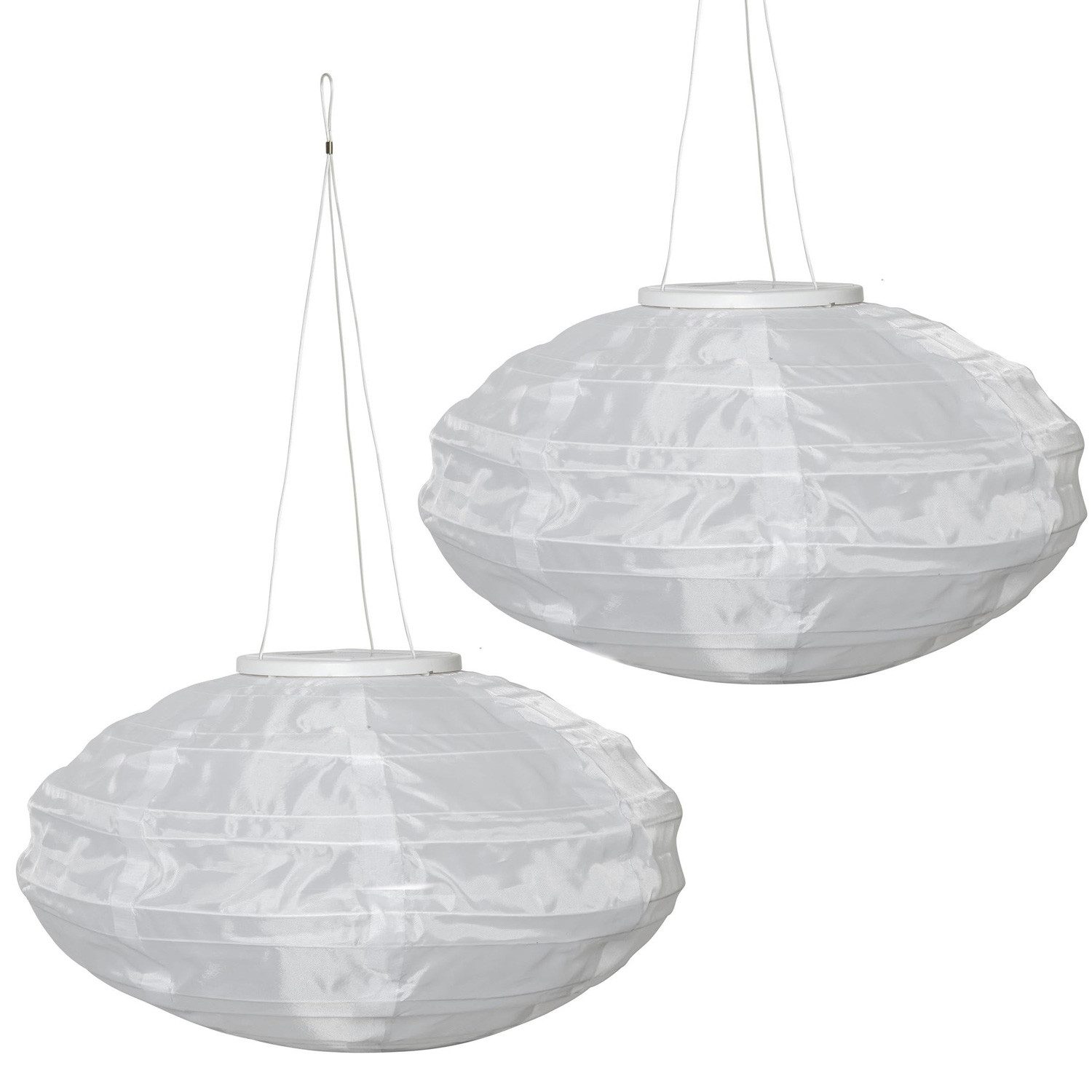 MARELIDA LED Lampion Solar Gartenlampions oval 35x19cm Party Balkon Laterne weiß 2er Set, LED Classic, warmweiß (2100K bis 3000K)