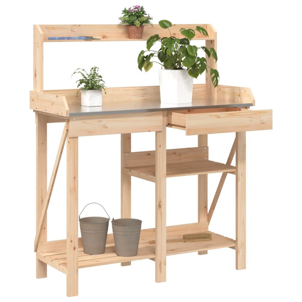 vidaXL Pflanztisch Natur Pflanztisch mit Ablagen Arbeitstisch Garten Holz 110 cm