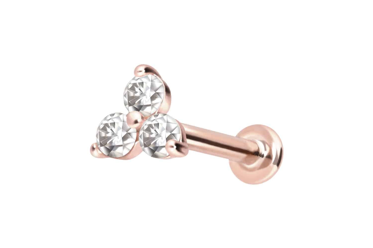 Piercing-Set 14 Karat Gold Labret mit Push Fit MOISSANIT-BLUME