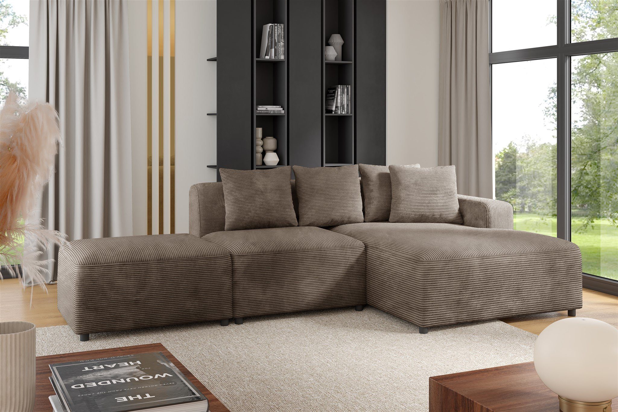 Ecksofa Designersofa FUN AROA XS inkl. Hocker in Cordstoff Poso
