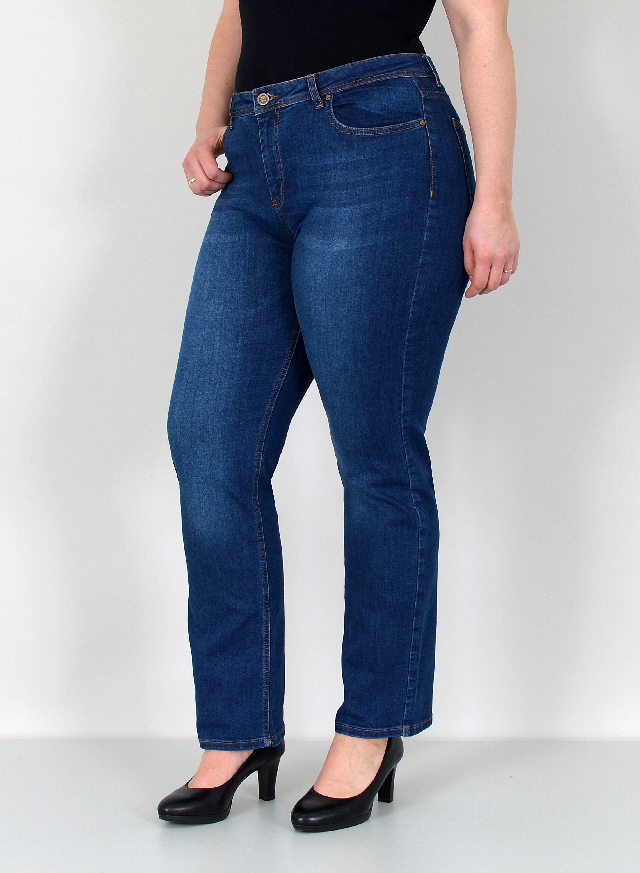 ESRA Straight-Jeans Damen Jeanshose Gerader Schnitt Stretch Hose hoher Bund bis Plus Size Straight Jeans Damen High Waist Hose Stretch Jeans Regular Übergröße – Bild 4 von 5