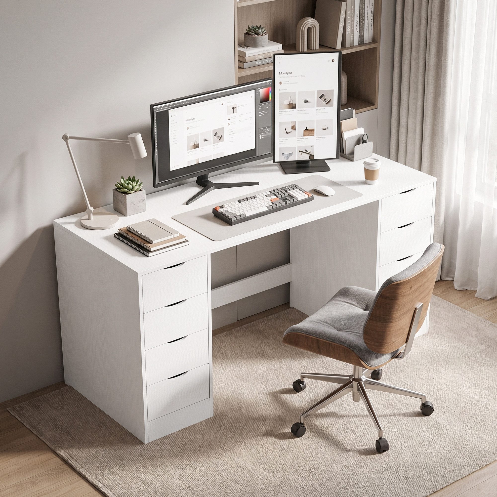 HOMCOM Schreibtisch Computertisch mit 8 Schubladen für Büro und Wohnzimmer (Set, 1-St., 1 Tisch), Breite 140 cm