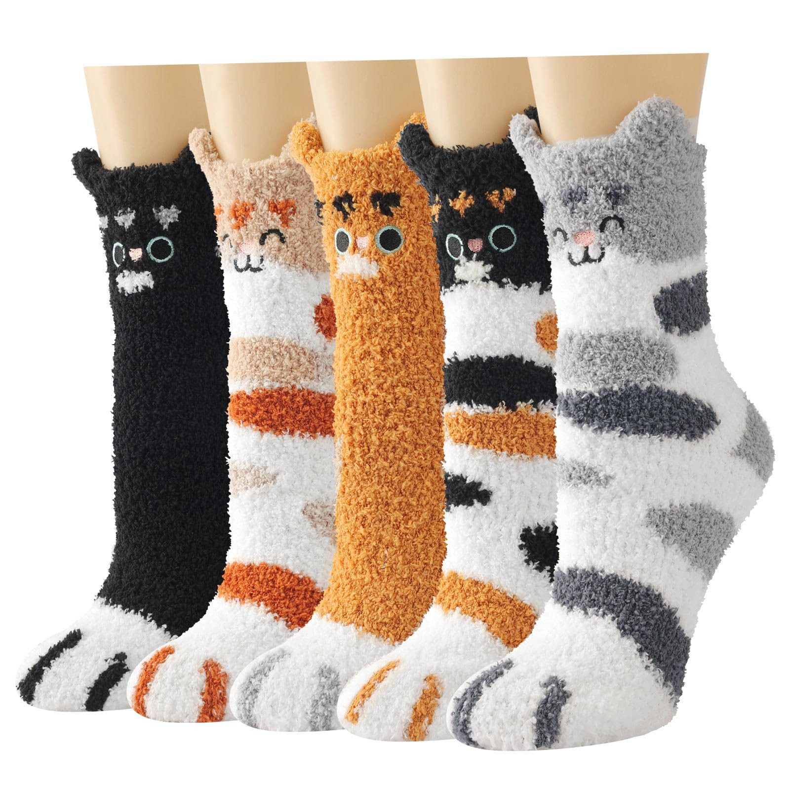 FOUORTUNATE-BEE Thermosocken 5 Paar Flauschige Wintersocken mit Katzenmotiv (5-Paar)