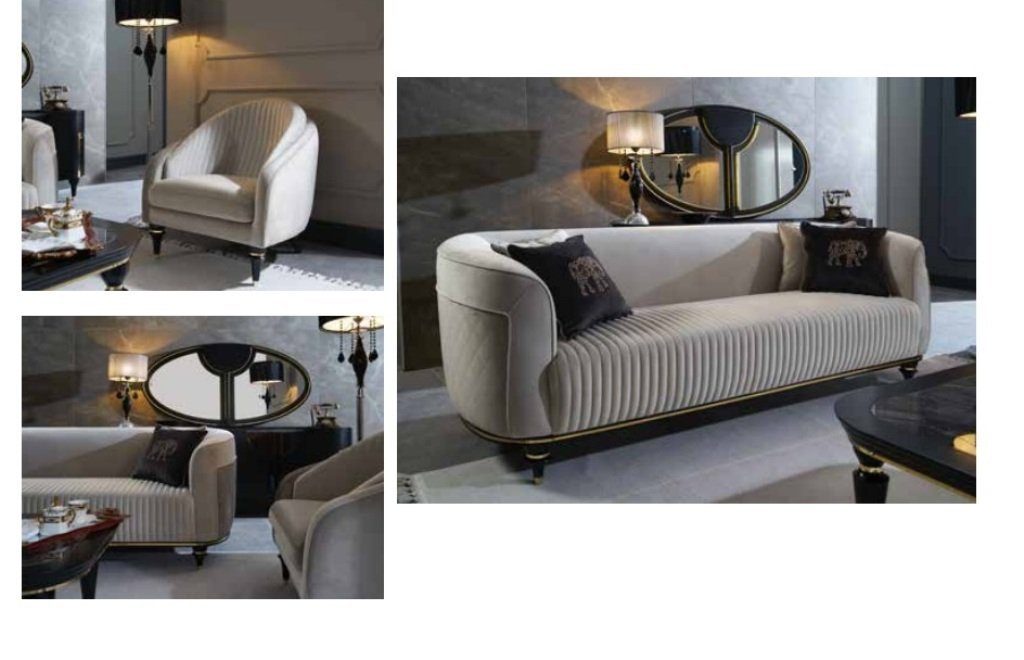3+1 JVmoebel Sofa Europe Sofagarnitur Made Couch Grau, Sofa Weiße in Stoff Sitzer Moderne Garnitur