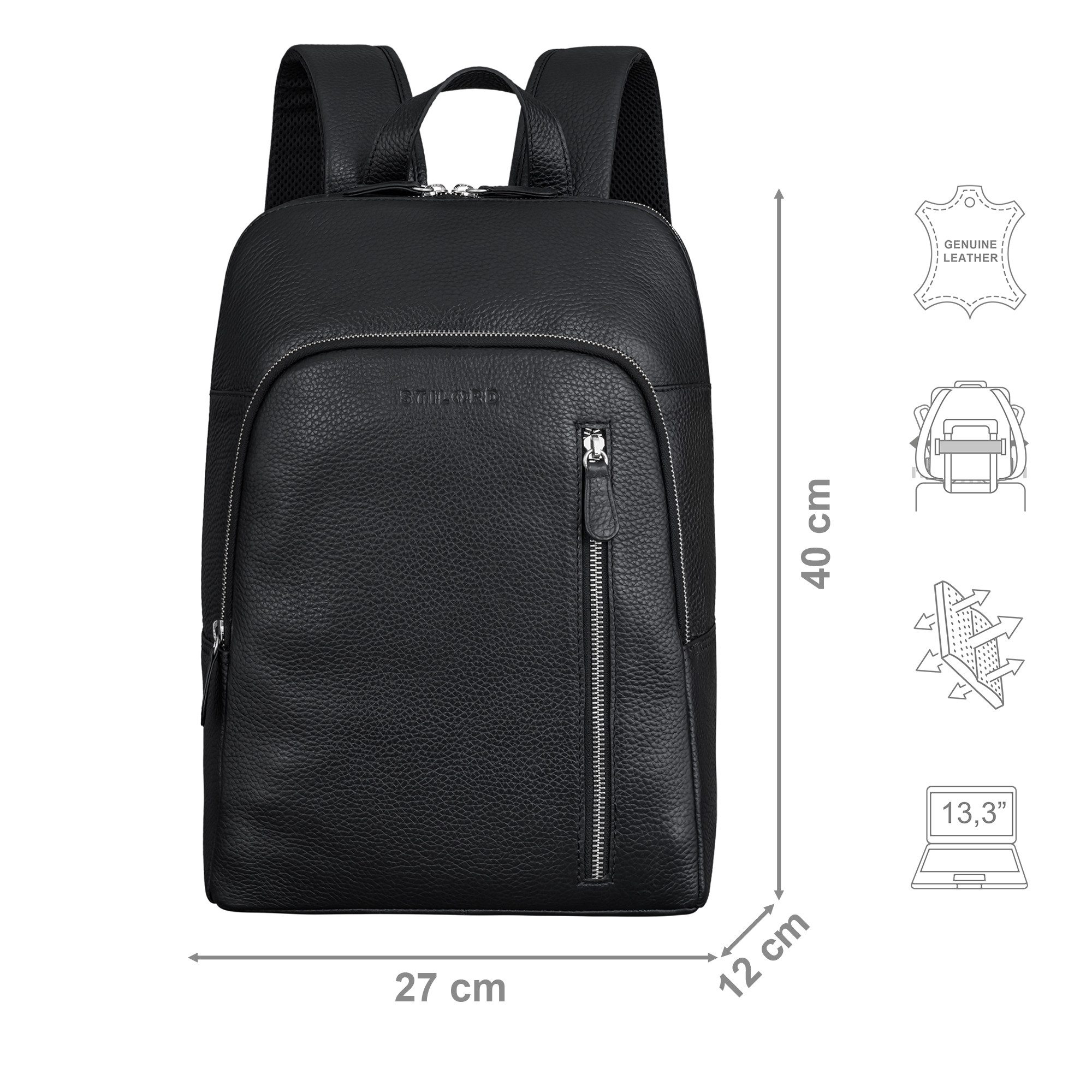 STILORD Cityrucksack "Taron" Echt Lederrucksack mit Laptop-Fach 13.3 Zoll für Damen Herren