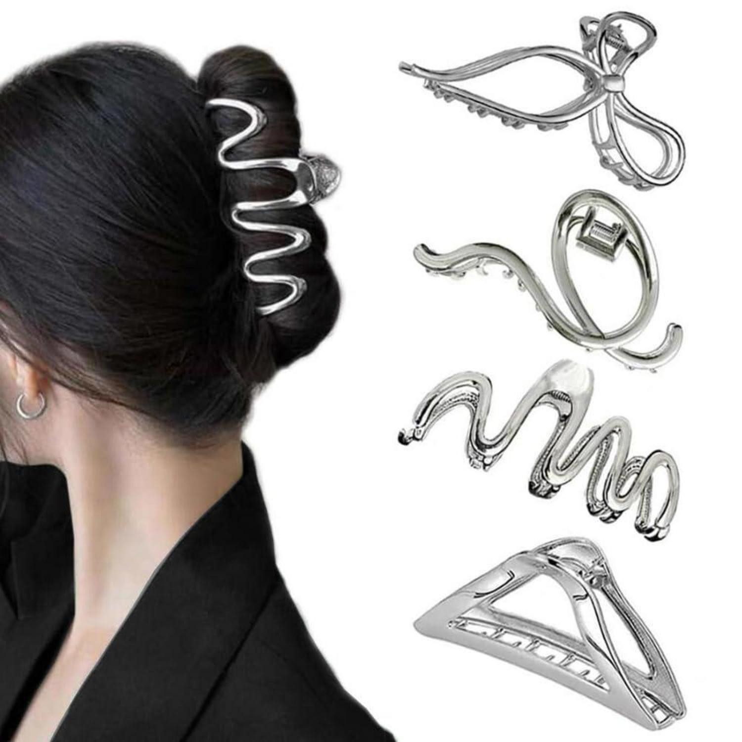 LuxusKollektion Haarklammer 4 Stück Metall Haarspangen Silber Haarklammer Rutschfeste Große
