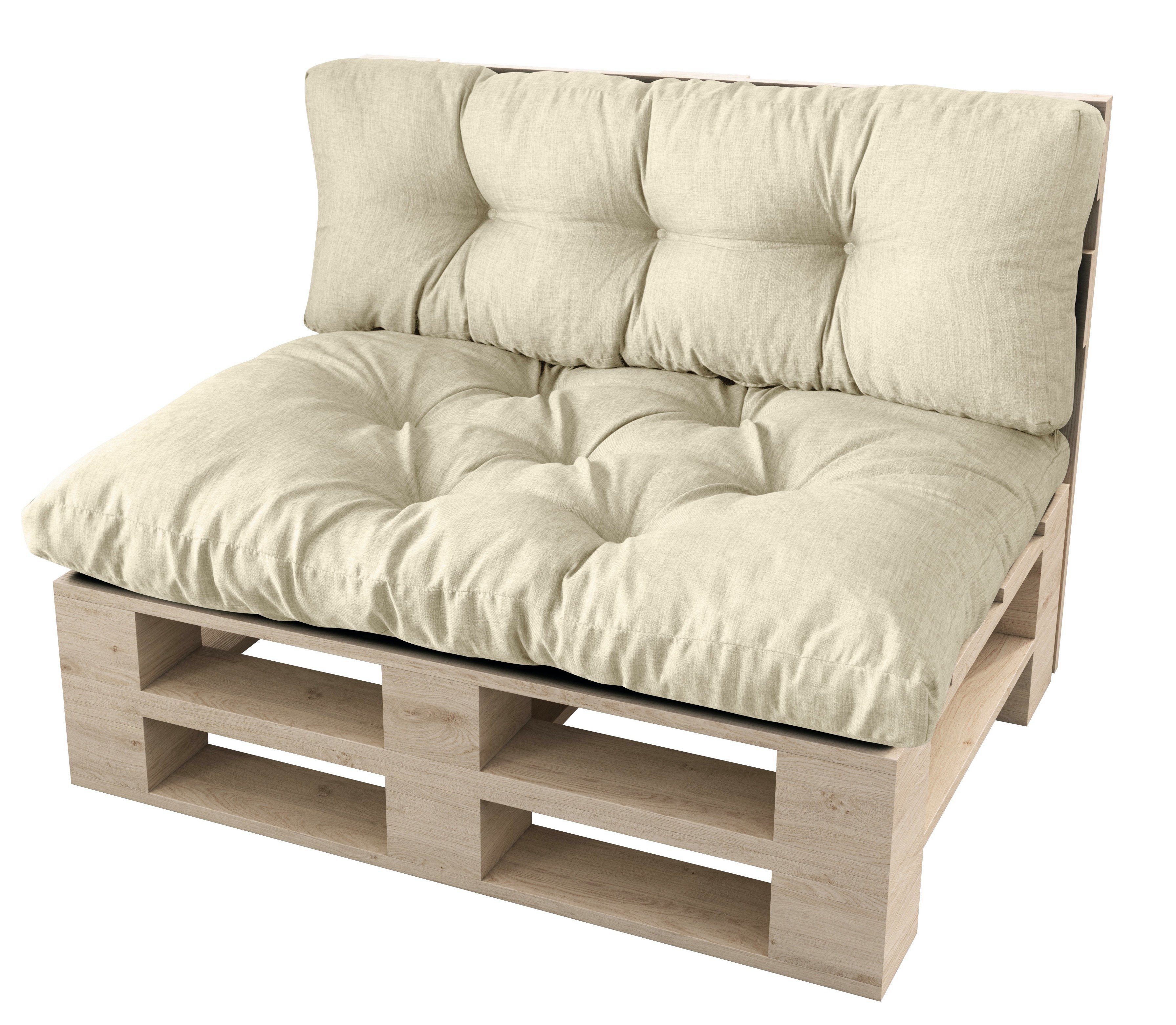 sunnypillow Palettenkissen Malmo - Set Sitzkissen 120x80x12 + Rückenkissen 120x40x15, palettenmöbel palettencouch polsterauflage