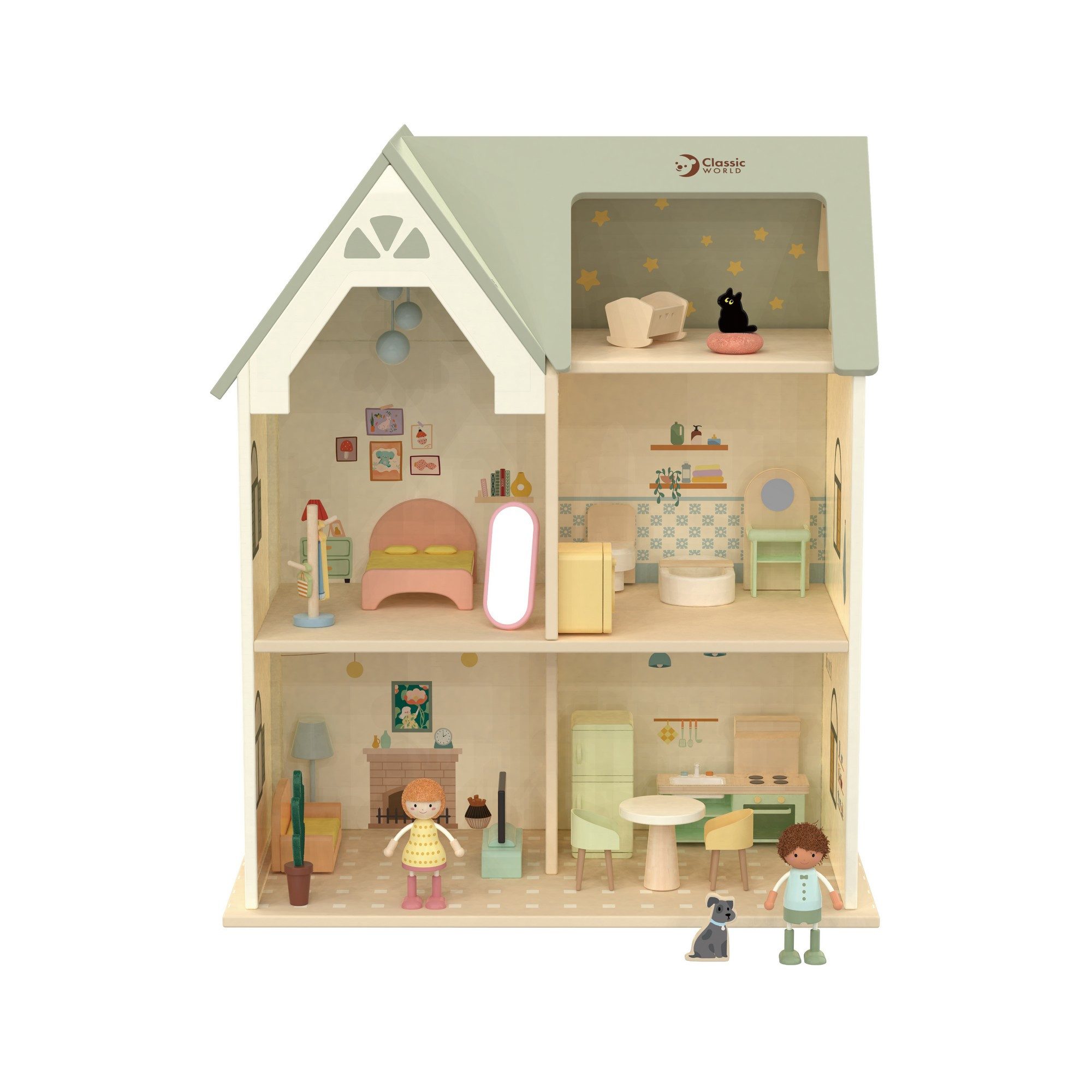 Classic World Puppenhaus Classic World - Puppenhaus Cottage - 47x27,2x55,1cm - ab 3 Jahre, (Puppenahus inklusive Püppenmöbel und Zubehör)