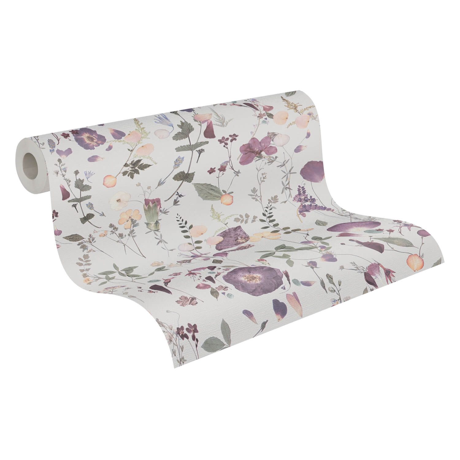 Profhome Vliestapete 397462-GU Blumen Tapete matt violett grün gelb 5,33 m2, leicht strukturiert, matt, (1 Rolle, 5.33 qm), heißgeprägte Vliestapete in violett