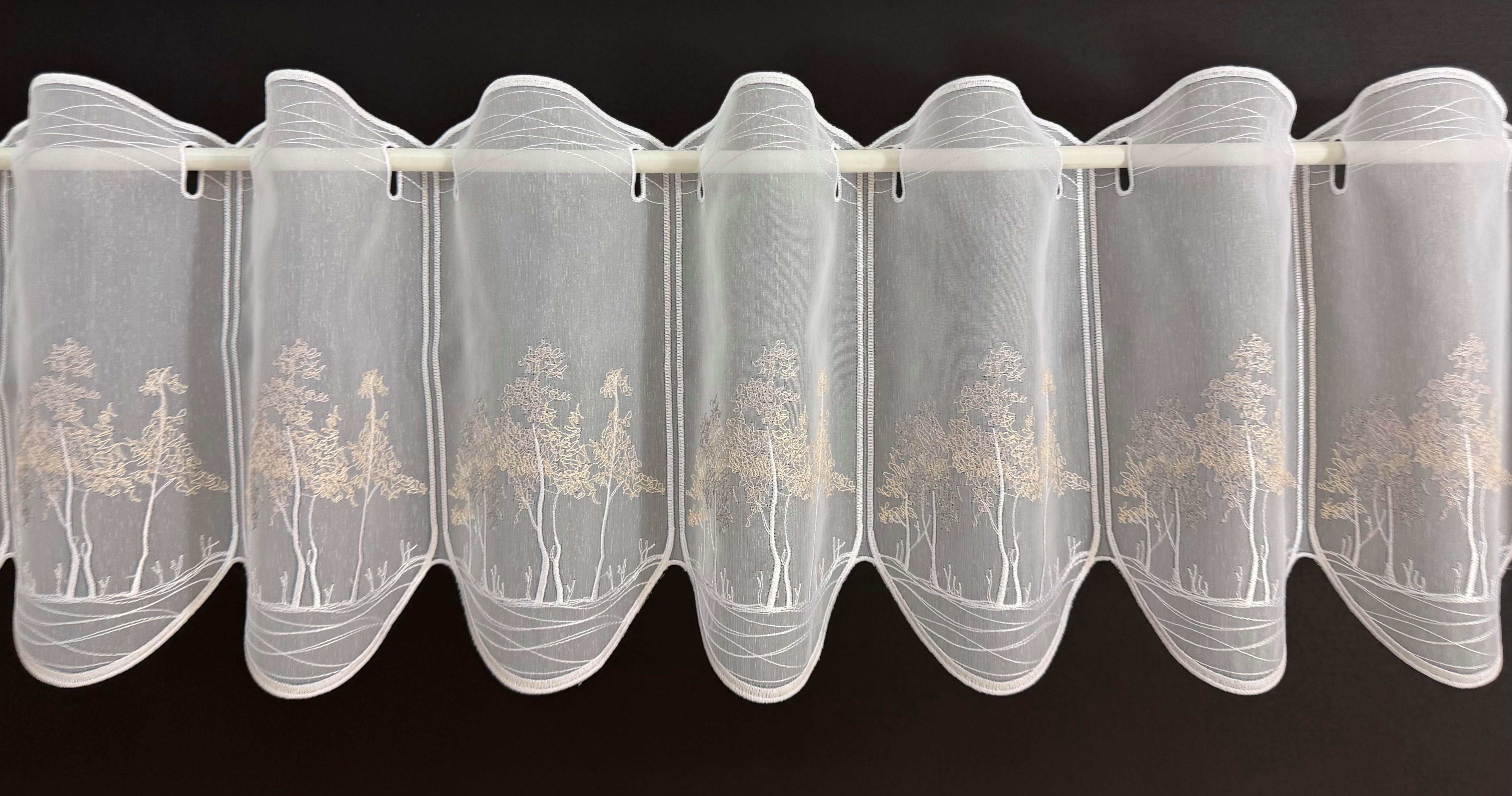 Gardinen Kranzusch Scheibengardine mit Bäumen (1 St), Stangendurchzug, transparent, Stablöcher,transparent,verschiedene Höhen, Breiten