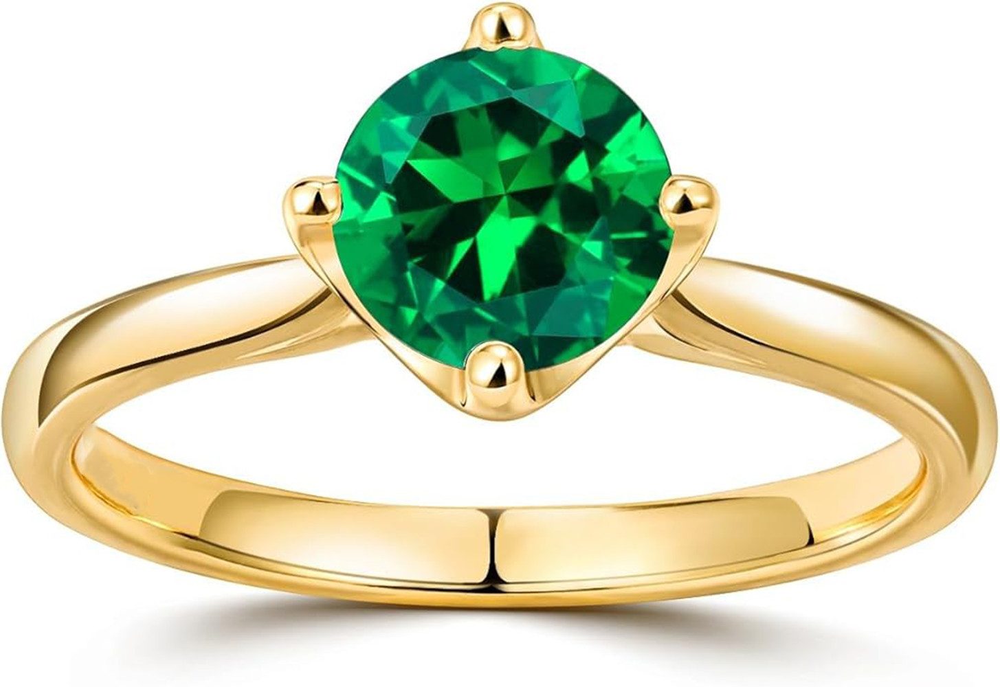 Diamantring 1ct, 14K Gelbgold,Im Labor gezüchtete Smaragde, Damenring