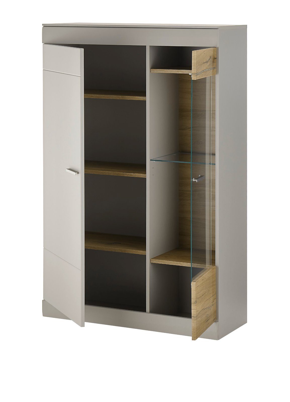 hellgrau (Highboard Eiche, x 90 mit cm) in Griego mit 8 Soft-Close Fächer, 139 IMV Stauraumvitrine