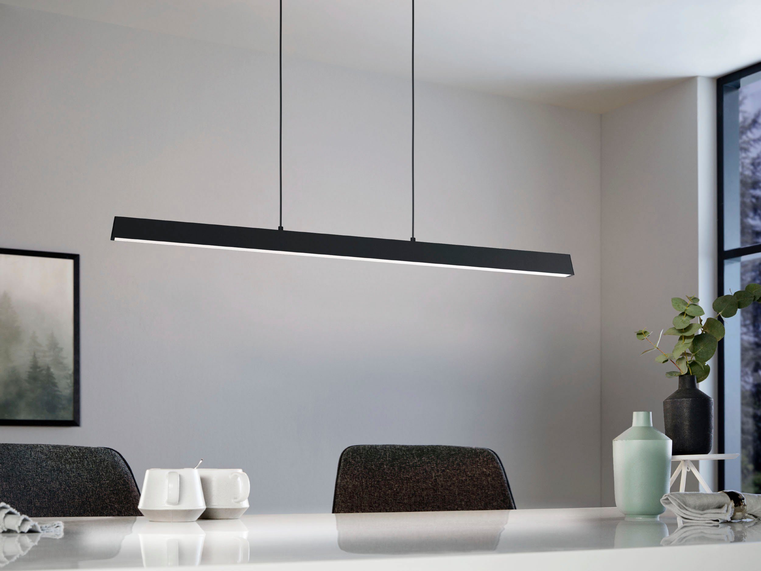 EGLO Hängeleuchte SIMOLARIS-Z Hängelampe schwarz, ZigBee 3.0, Disco-Modus, Pendellampe, Bluetooth, CCT - über Fernbedienung, Dimmfunktion, Ein-/Ausschalter, Farbsteuerung, Farbwechsel, Memoryfunktion, Nachtlichtfunktion, RGB, Smart Home, Weckerfunktion, dimmbar über Fernbedienung, mehrere Helligkeitsstufen, LED fest integriert, warmweiß - kaltweiß, Timer, App/Sprachsteuerung Alexa, 122x5,5x110cm, exkl. Fernbedienung