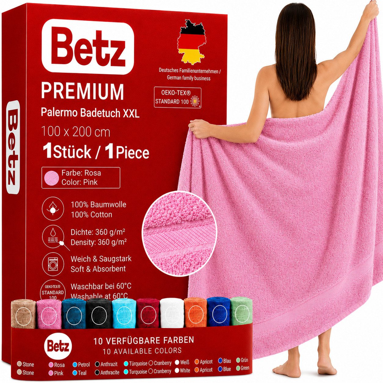 Betz Badetuch XXL 100x200 cm Palermo Saunatuch & Strandtuch Pflegeleicht & saugstark, 100% Baumwolle (1 Stück, 1-St)