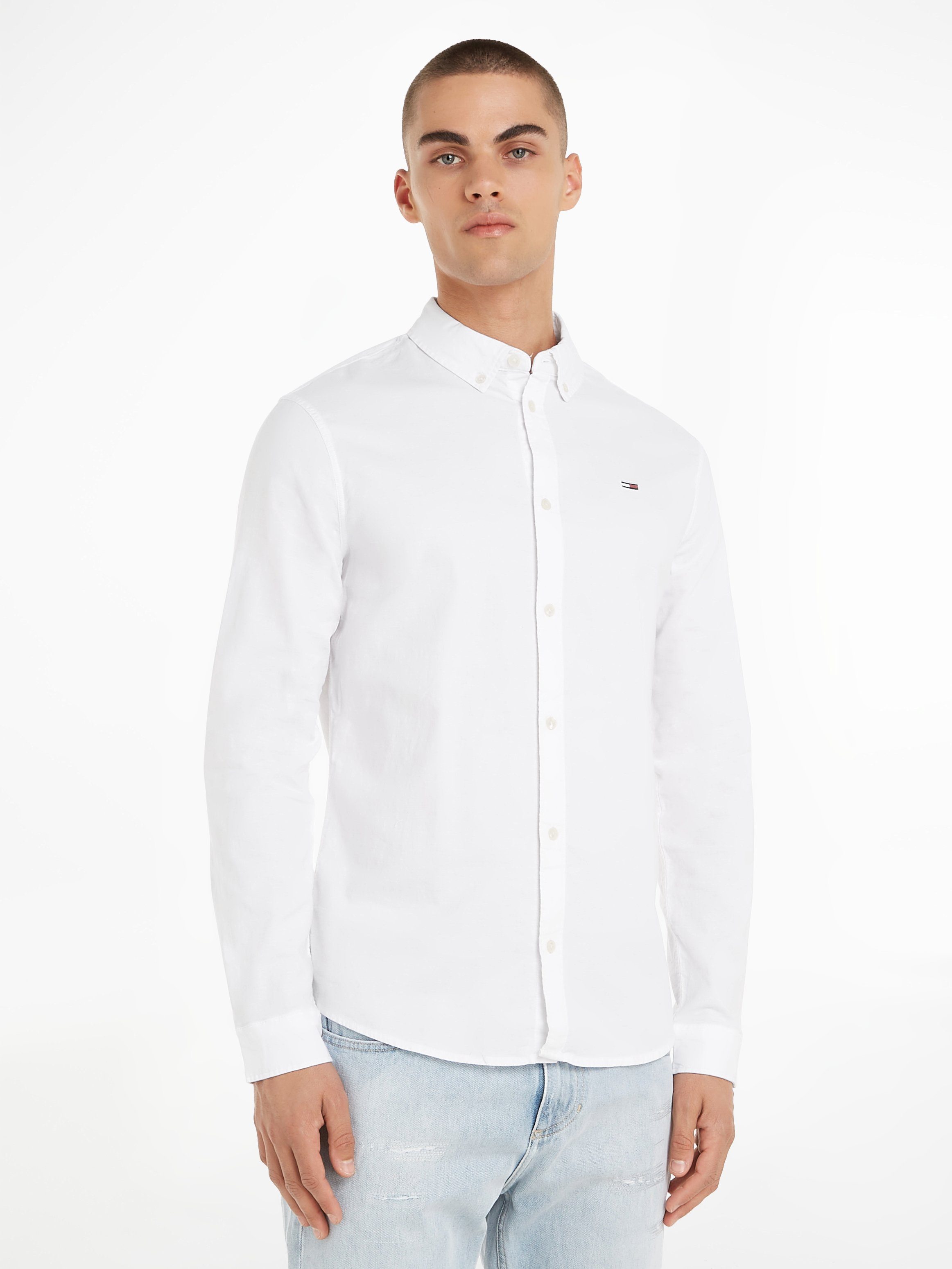 Tommy Jeans Langarmhemd TJM Slim Stretch Oxford Shirt mit Flaglabel auf der günstig online kaufen