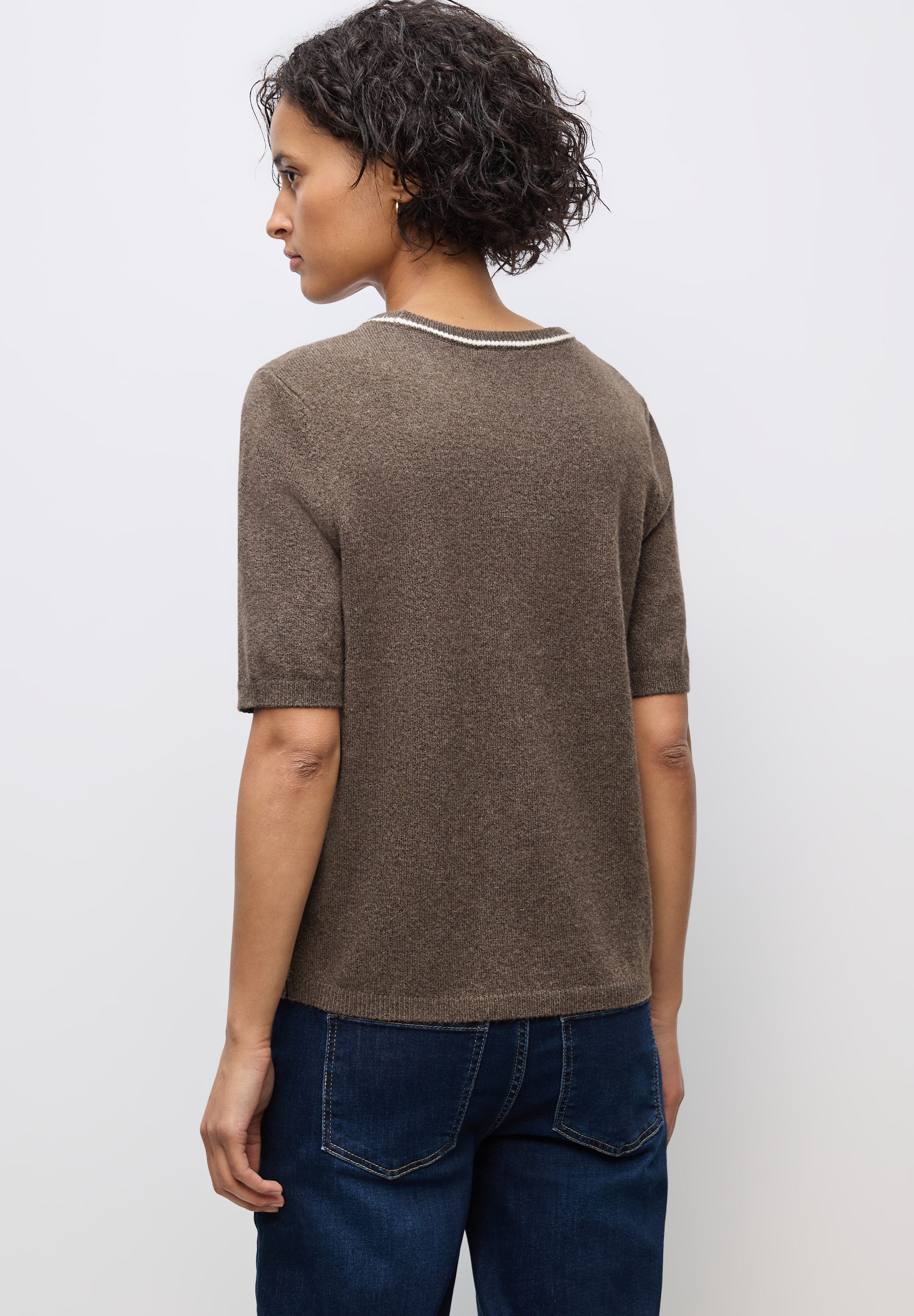 STREET ONE Kurzarmpullover Strick-Optik, mit Kontrastdetail günstig online kaufen