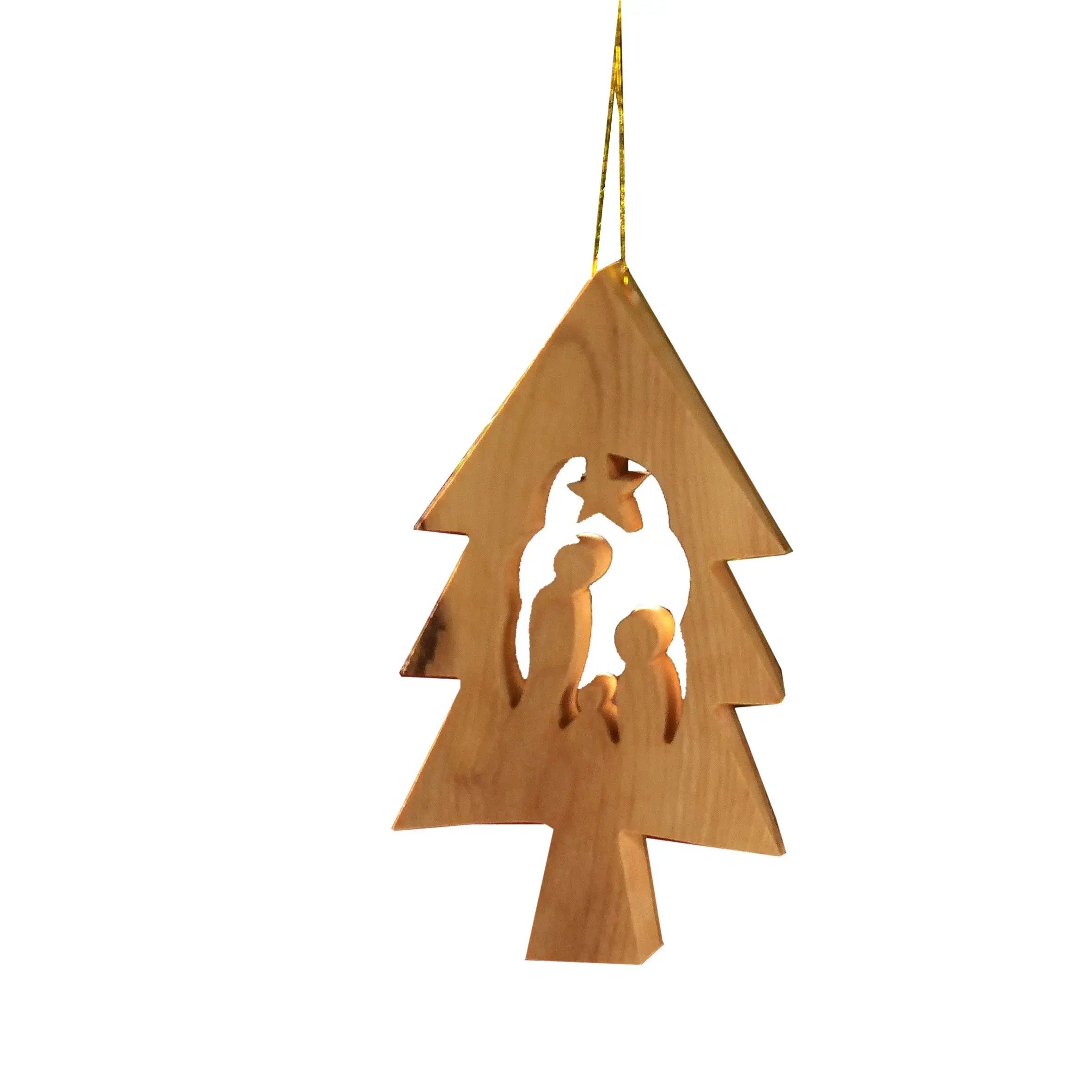 Rinde mit Bethlehem, aus Olivenholzdeko, umweltfreundlich, handgemacht, Tannenbaum, Weihnachtsdeko Baumschmuck Dekoobjekt Kassis Krippe im