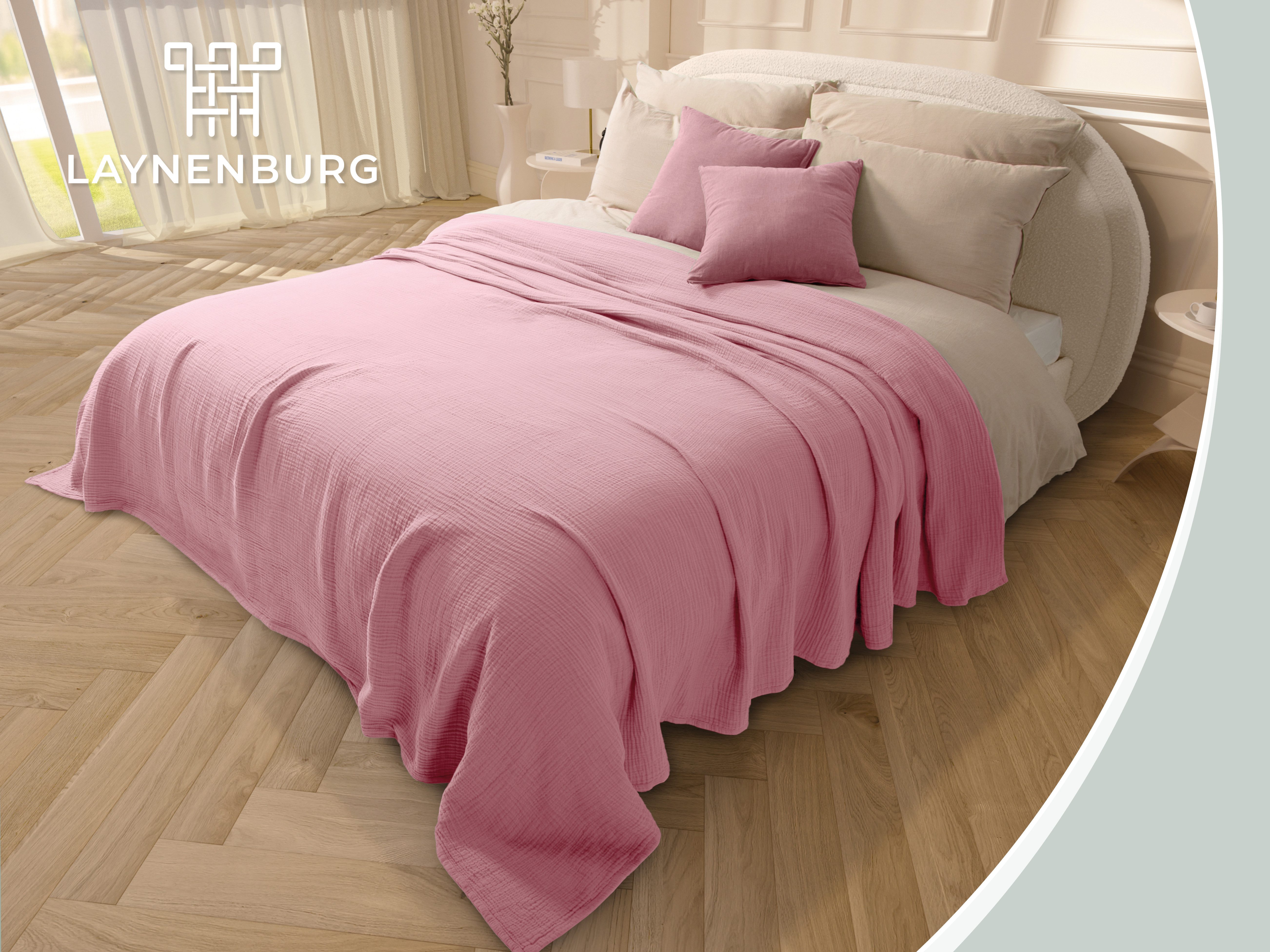 Laynenburg Tagesdecke Musselin aus 100% Baumwolle – Baumwolldecke, Kuscheldecke, Wohndecke als Sommerdecke, Bett-Überwurf, Couch-Überwurf, Sofa-Decke