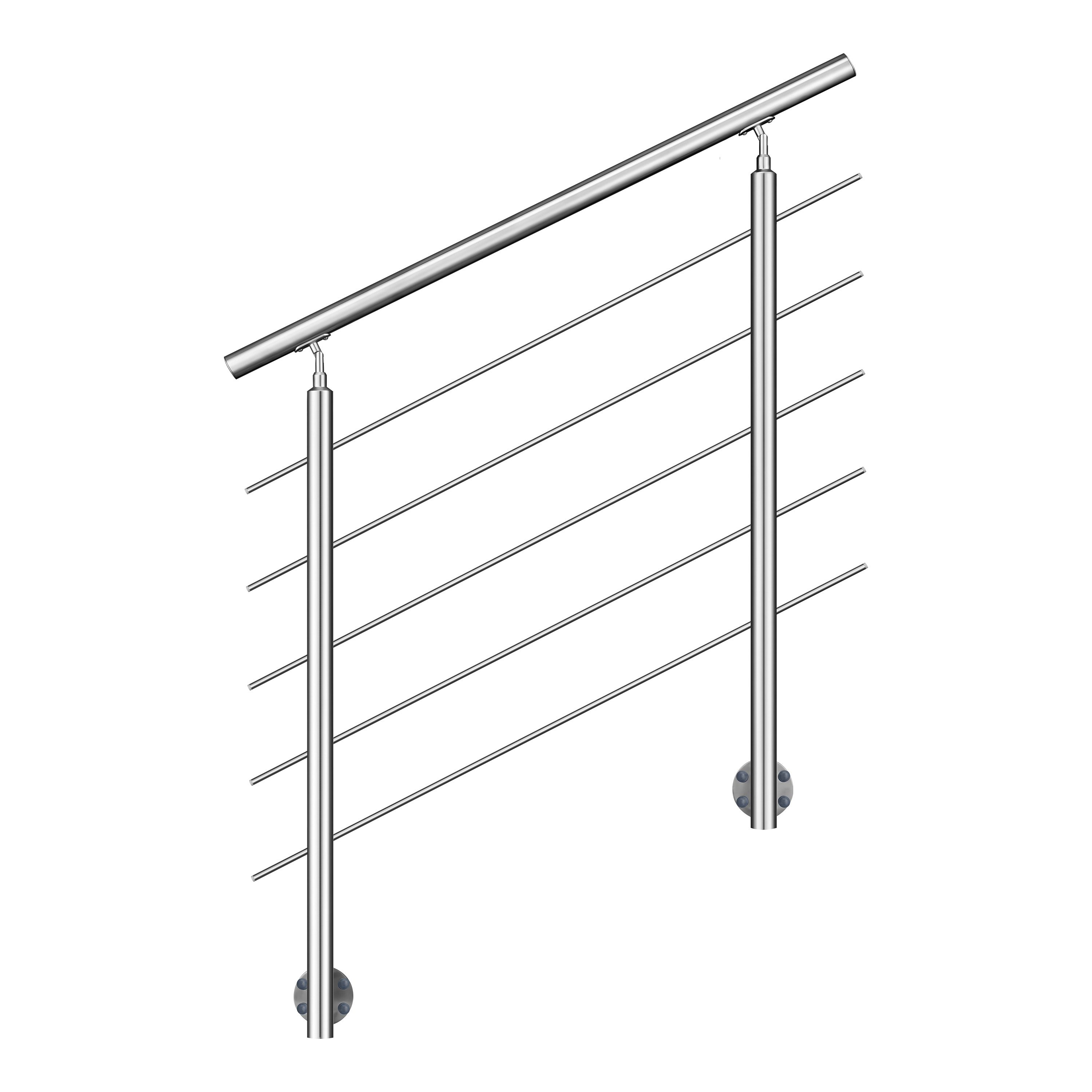 Duschparadies Treppengeländer 304 Edelstahl handlauf, Geländer,seitliche Befestigung, Innen & Außen, 120 cm Länge, Packung, 5-tlg., seitliche Montage