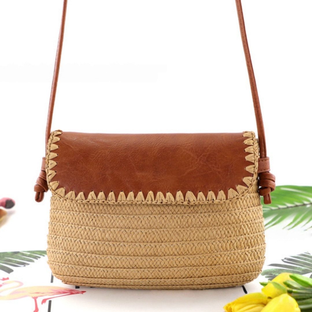 nsihing Umhängetasche Boho Strohtasche Damen Stroh Umhängetasche Vintage Strandtasche (Strand Stroh Handtasche Crossbody Tasche), für Damenreisen und Urlaub