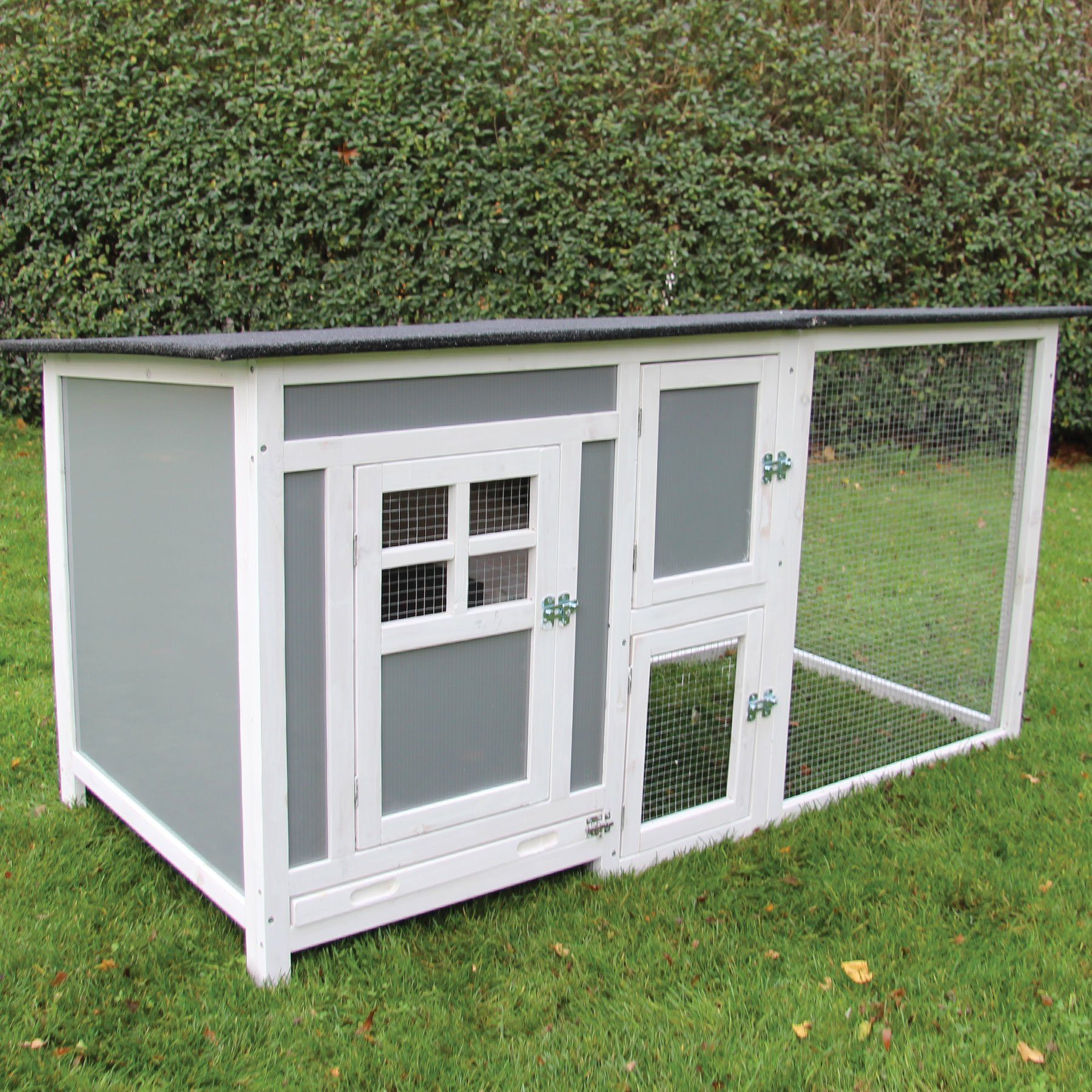 NYVI Hühnerstall Hühnerstall Hilda 161 x 80 x 75 cm – Outdoor Hühnerhaus mit Auslauf, Imprägniertes Holz, winterfest, für 4-5 Hühner, mit Dachpappe