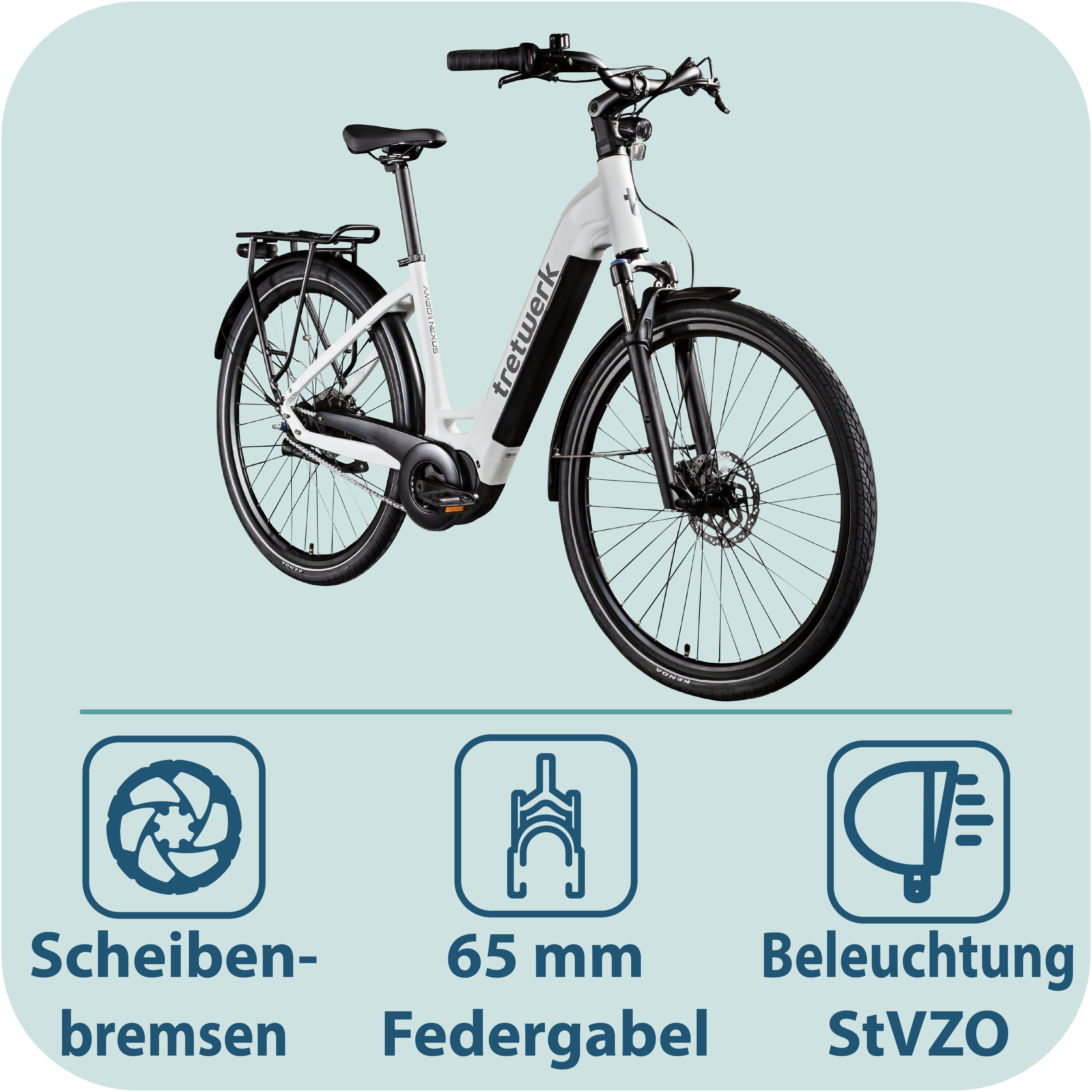 Tretwerk E-Bike Cityrad Amber Nexus, 8 Gang, Nabenschaltung, Mittelmotor, 550 Wh, Tretwerk Amber Nexus E Bike Damen 28 Zoll Elektrofahrrad 155 - 185cm