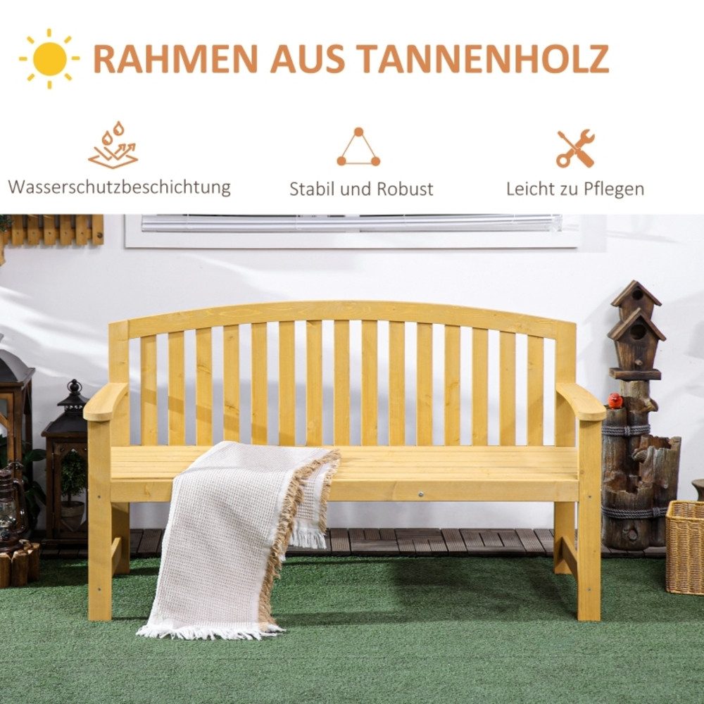 CHICFURN Gartenbank 2-Sitzer Holzsitzmöbel mit Rückenlehne, wetterfest (Packung, 1-St., Belastbar bis 240 kg, geeignet für Terrasse, Balkon oder Garten), 140 x 50 x 85 cm, natürliche Holzoptik im Outdoor-Bereich, Orange