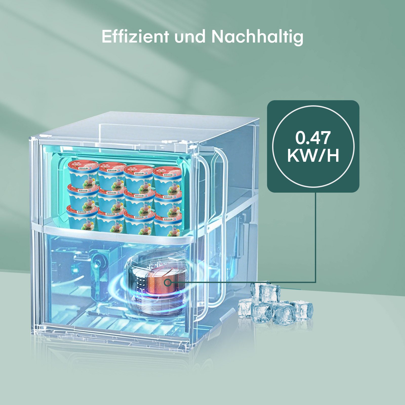 FOHERE Gefrierschrank BD-32, 49.8 cm hoch, 47.3 cm breit, Türanschlag, verstellbare Füße und herausnehmbare Einlegeböden