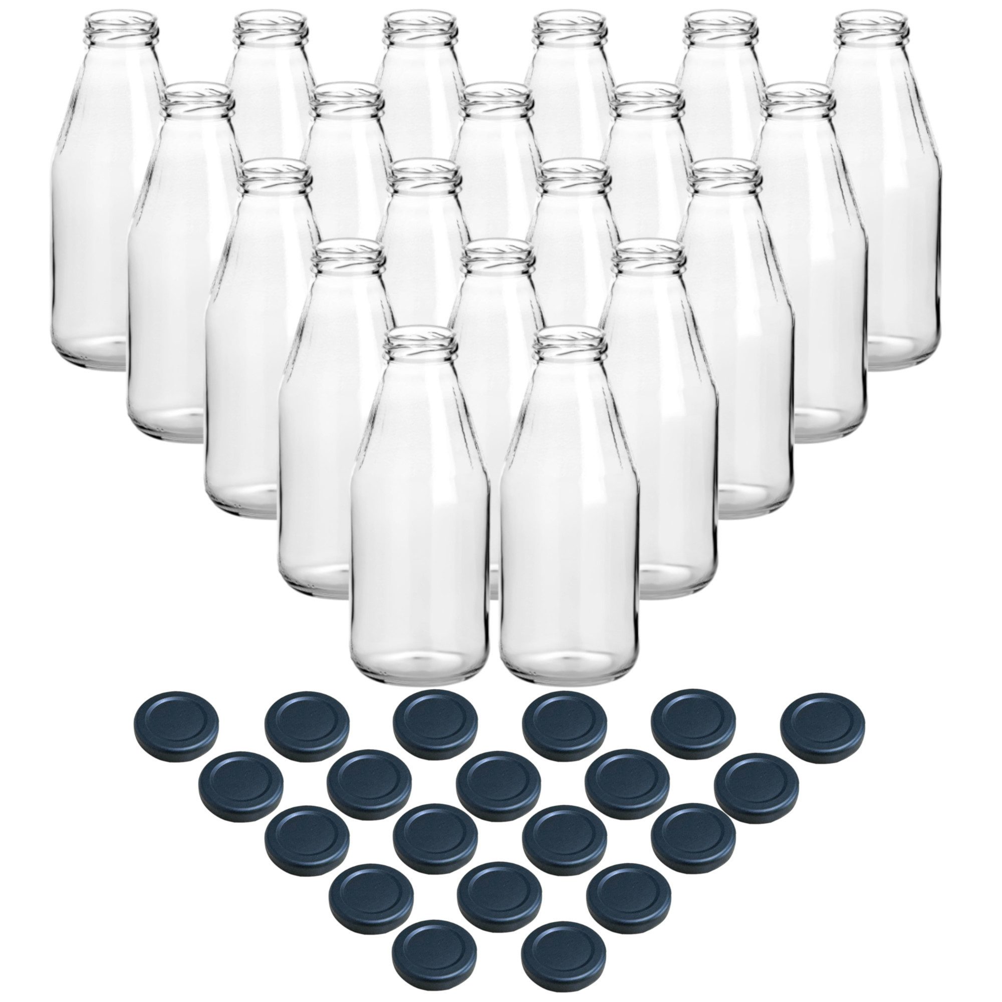 gouveo Trinkflasche Saftflaschen 500 ml mit Schraub-Deckel - Kleine Flasche 0,5 l, 20er Set, schwarz