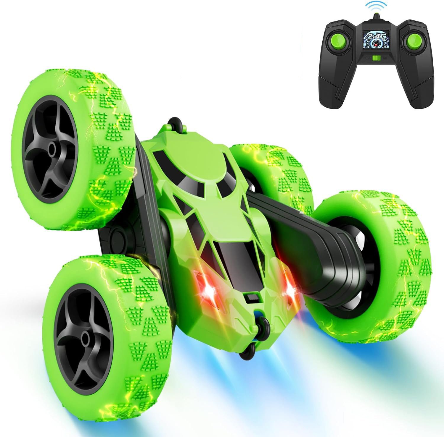 Diyarts RC-Auto (Ferngesteuertes Stuntauto inkl. 2 Akkus & Fernbedienung, Spiel-Set mit Zubehör), Stuntauto 360°-Action, LED-Lichtern & 60 Min. Spielspaß