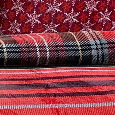 Buymax Bettwäsche Teddy Plüsch Bettezug-Set, Fleece, 3 teilig, 200x200 cm, Winter, flauschig, warm, gestreift, kariert, Rot – Bild 3 von 3