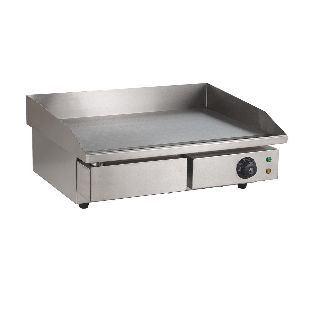 GastroHero Elektrogrill Elektro Grillplatte glatt 550 mm 3 kW Tischgerät Edelstahl, 3000 W, Fettfangrinne, Spritzschutz, frontseitige Bedienelemente