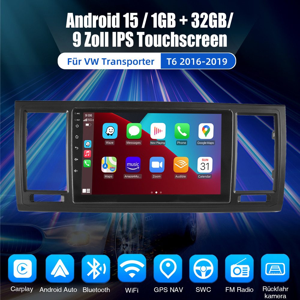 ESSGOO 9" Für VW T6 Transporter Multivan Android 15 Autoradio Autoradio (RDS, Digitalradio (DAB), FM, AM, Carplay Android Auto GPS Navi WIFI BT EQ)