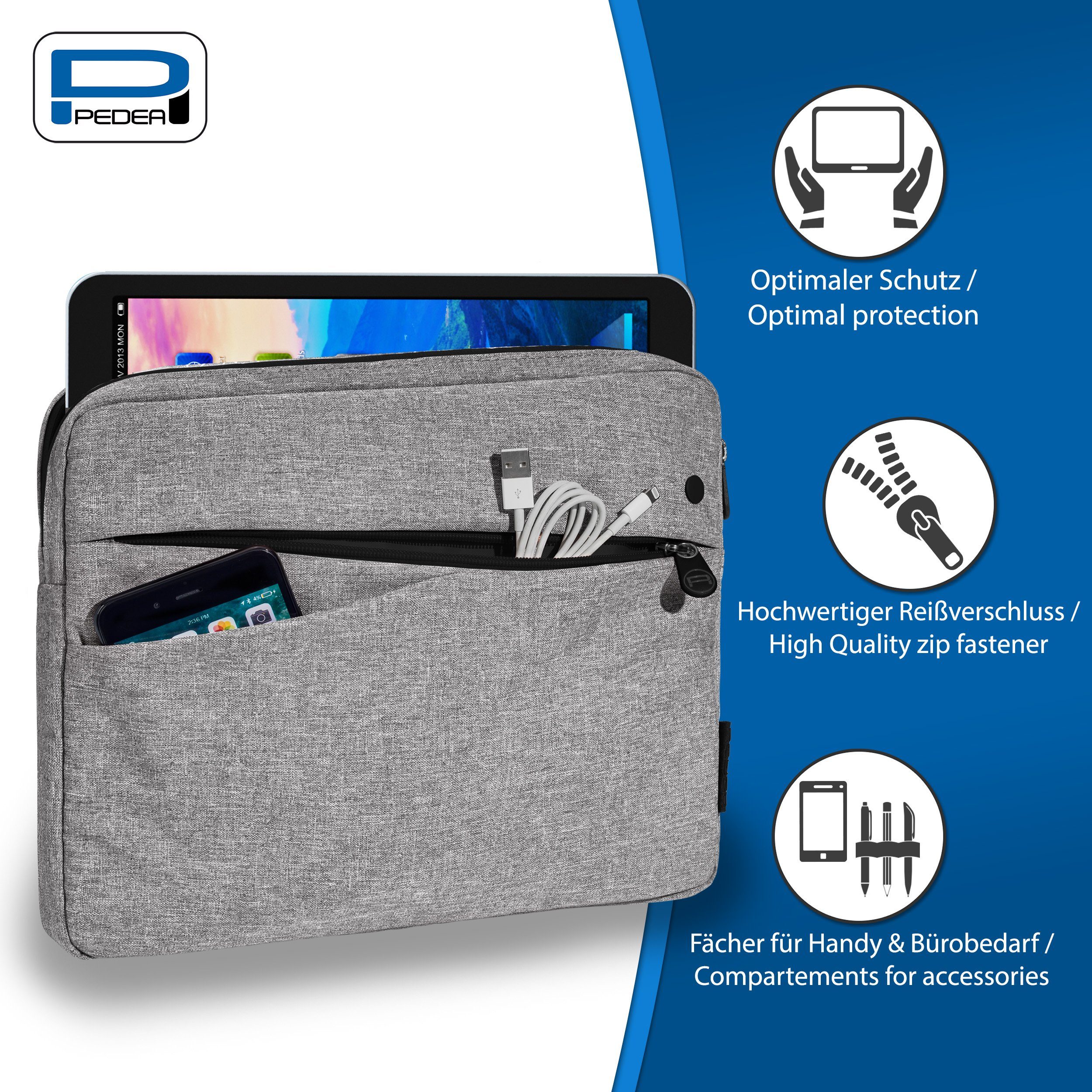 PEDEA Tablettasche FASHION Tablet Hülle mit Polsterung 10,1 / 11 Zoll (kompatible mit iPad, Huawei MatePad, Lenovo Tab, Samsung Galaxy Tab), Schutzhülle mit einer dicken Polsterung und weichem Innenfutter