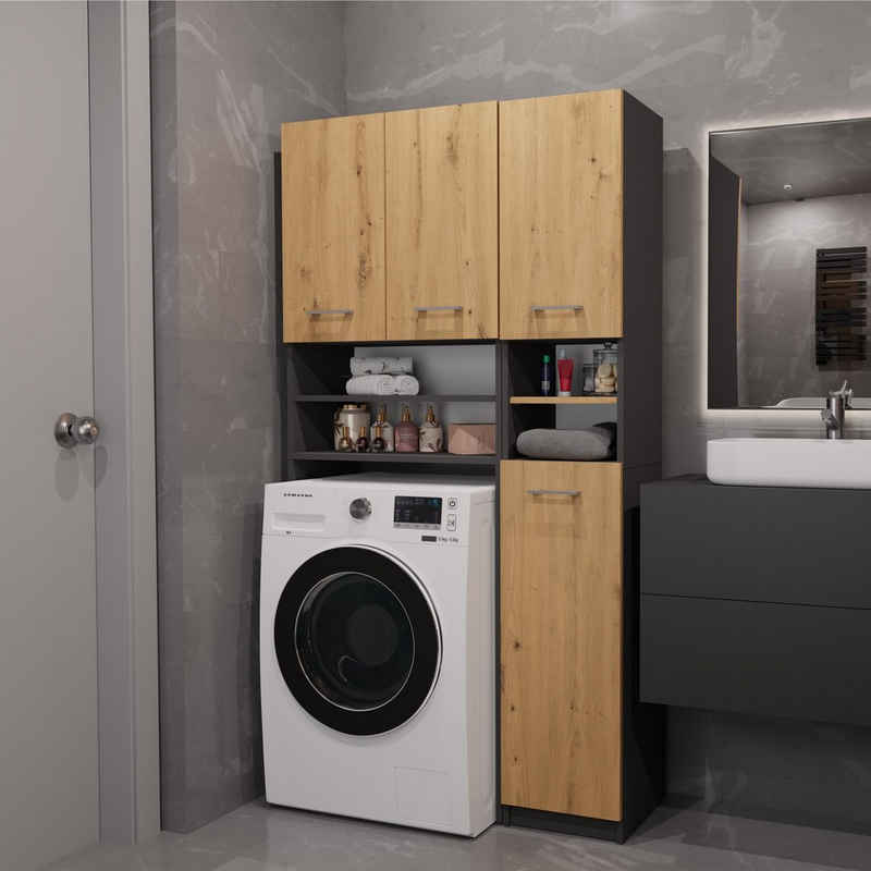 Beautysofa Badezimmer-Set Ardea DK, (inkl.10 Fächer), Hochschrank + Waschmaschinenumbauschrank mit Drehtüren