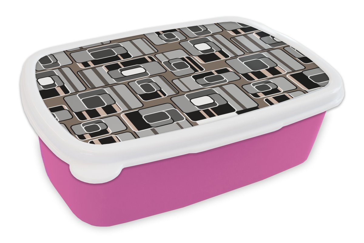 MuchoWow Lunchbox Muster - Abstrakt - Skyline, Kunststoff, (2-tlg), Brotbox für Erwachsene, Brotdose Kinder, Snackbox, Mädchen, Kunststoff rosa