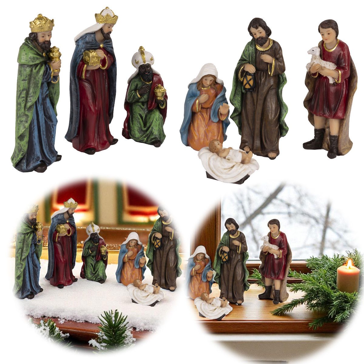 LS-LebenStil Krippenfigur 7-teiliges Set Krippenensemble bis 12cm Klassische Weihnachtsfiguren (für Weihnachtskrippen für Krippenstall Advent Dekoration, 12 St., Weihnachten Krippe Maria Josef Jesus 12-teilig), Deko traditionell Handbemalt Weihnachtsfiguren