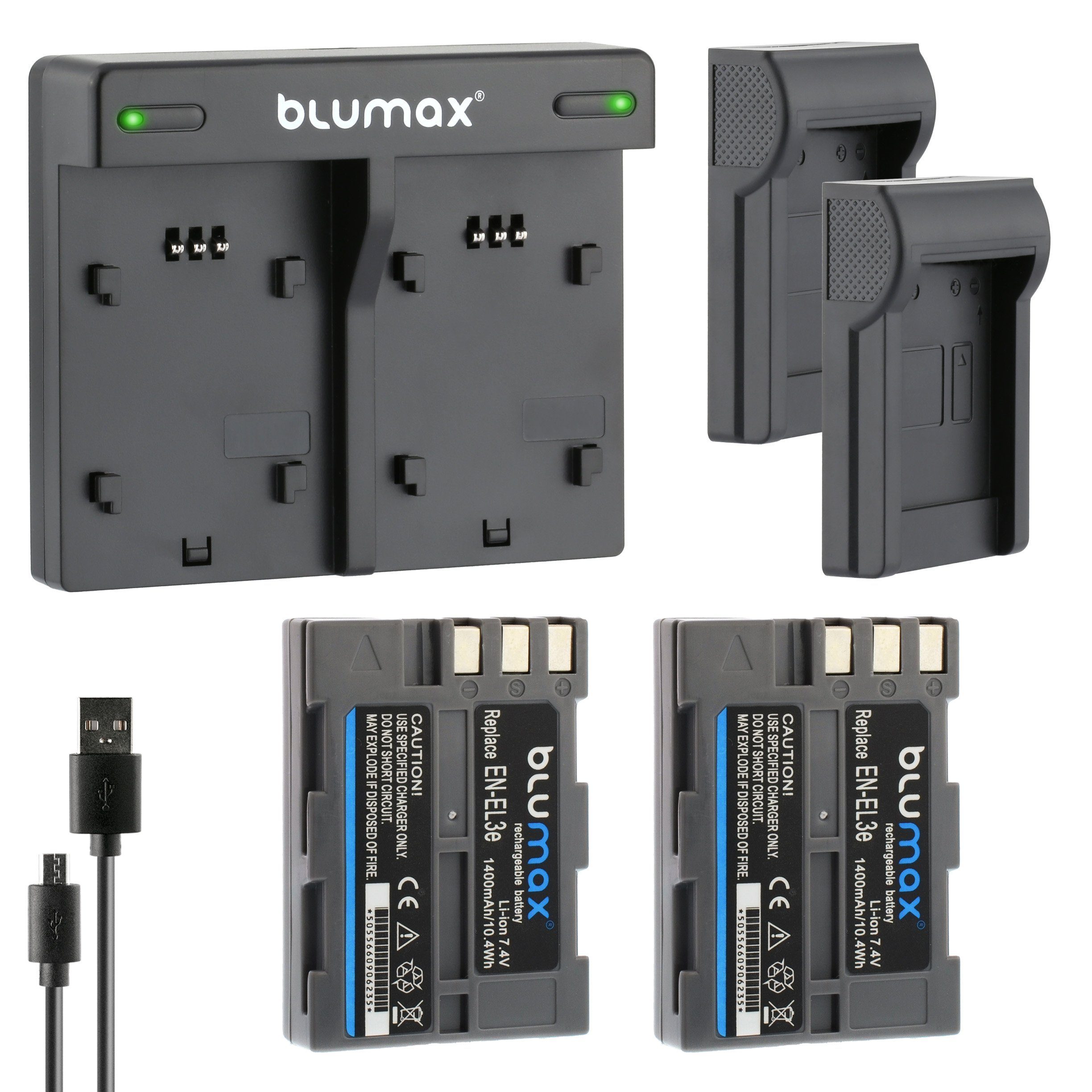 Blumax Set mit Lader für Nikon EN-EL3e DSLR D700 1400 mAh Kamera-Akku