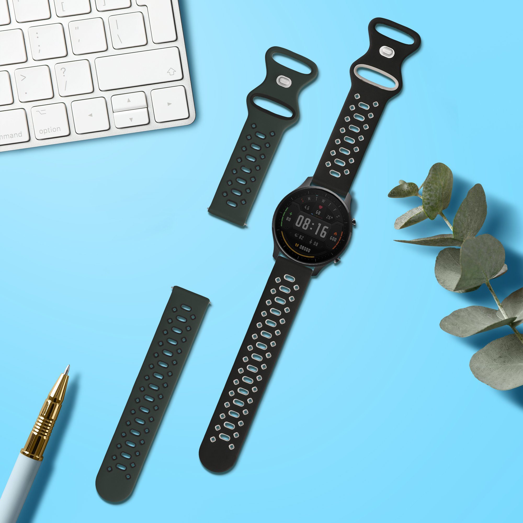 kwmobile Uhrenarmband 2x Sportarmband Color Watch Größe - Mi Xiaomi TPU Watch cm Fitnesstracker - 22 für Armband Silikon - für Set Sport, / L Mi 14