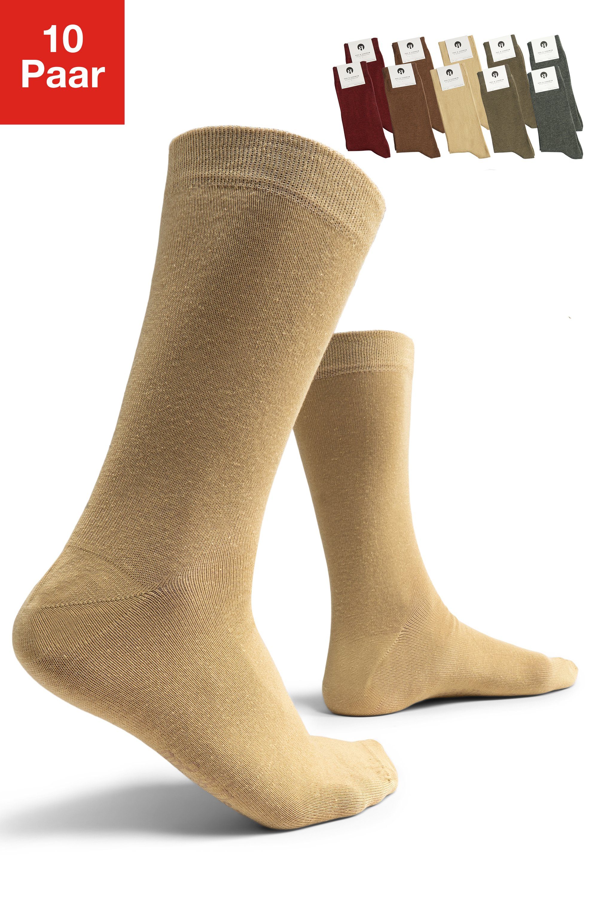 Burnell Herren Son Baumwolle 10-Paar) & Damen für Businesssocken Komfortbund Socken & Naturfarben aus mit (Set,