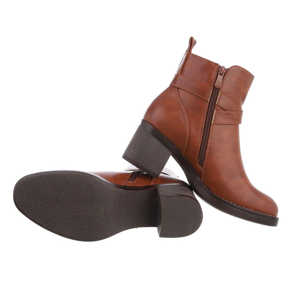 Ital-Design Damen Freizeit Stiefelette (81775087) Blockabsatz Klassische Stiefeletten in Camel