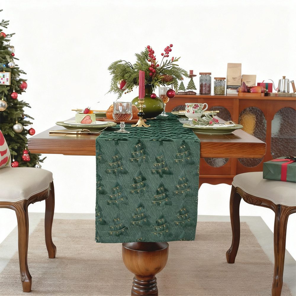 CLTYQ Tischläufer Weihnachtlicher Esstischläufer, Weihnachtsbaum-Tischläufe günstig online kaufen