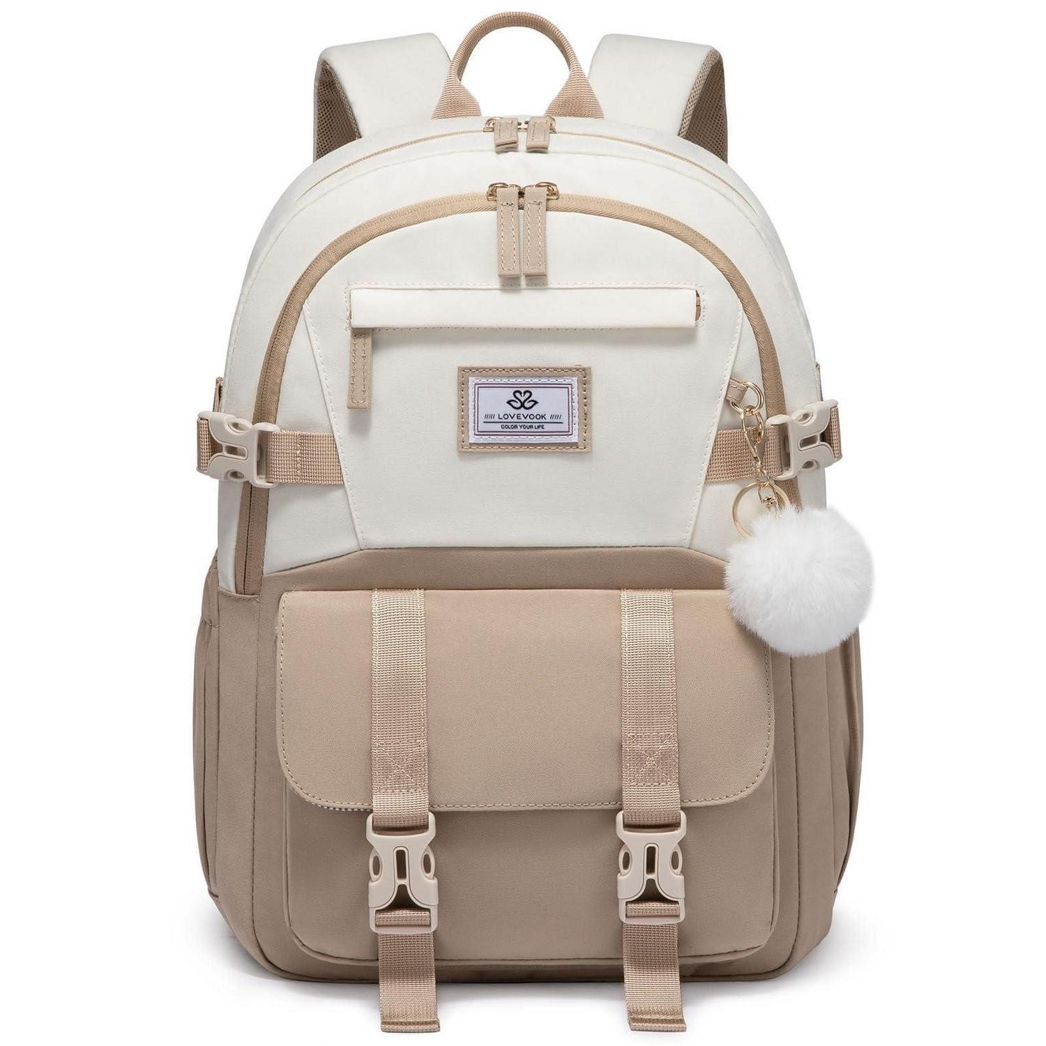 LuxusKollektion Schulrucksack Schulrucksack Teenager Mädchen Khaki Beige 15.6"