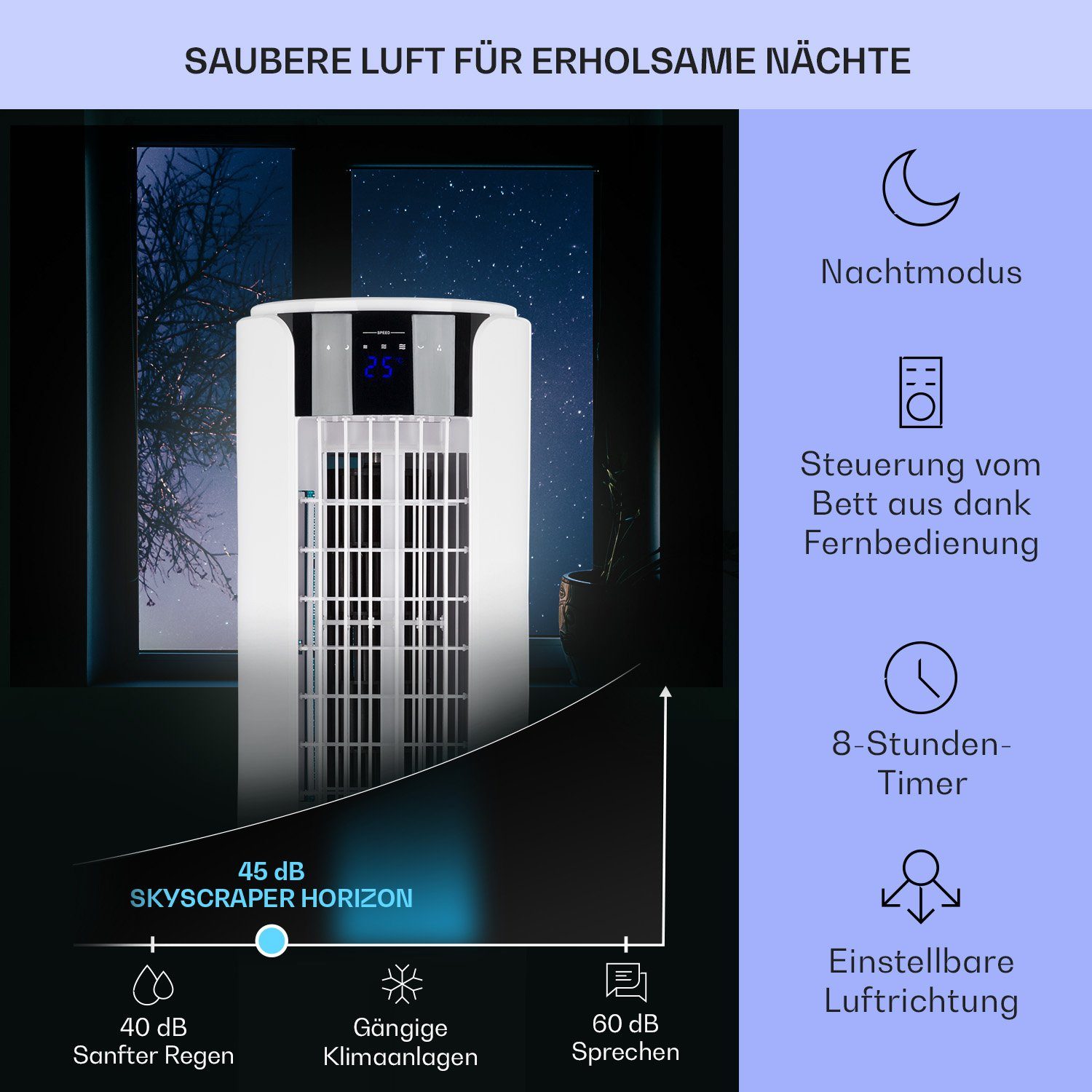 Ventilatorkombigerät Eis Weiß Skyscraper Klarstein ohne Luftkühler & Wasserkühlung Abluftschlauch mobil Luftkühler, mit Horizon