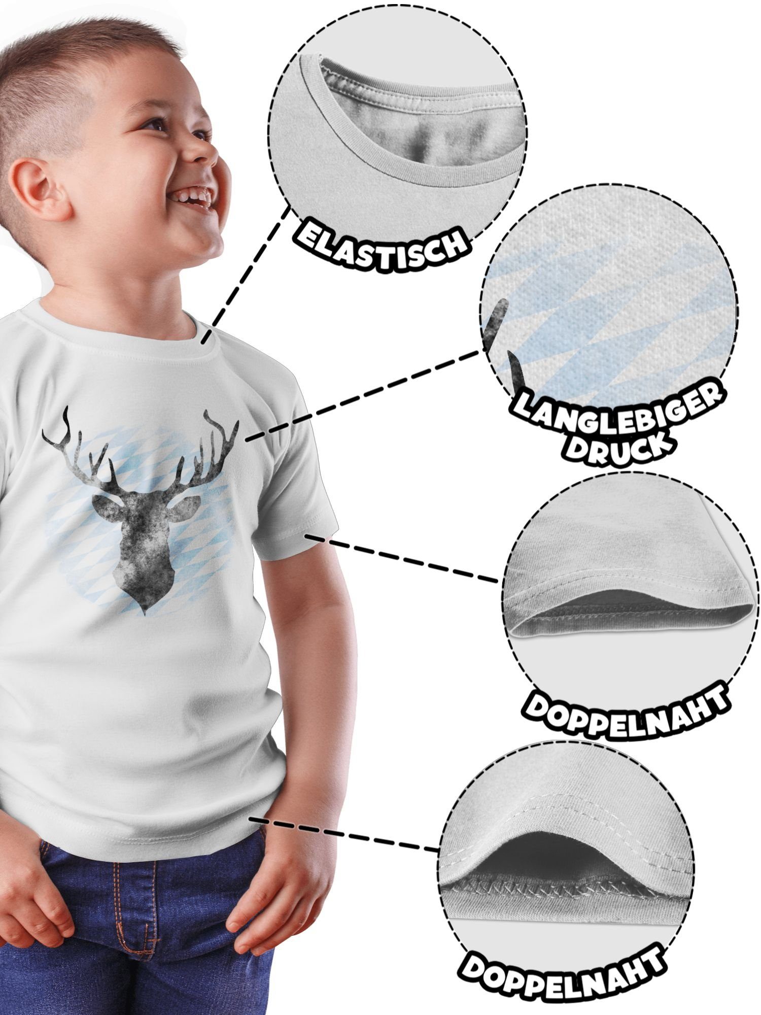 Bayern Oktoberfest T-Shirt Weiß 1 Hirsch Mode Shirtracer für Outfit Kinder