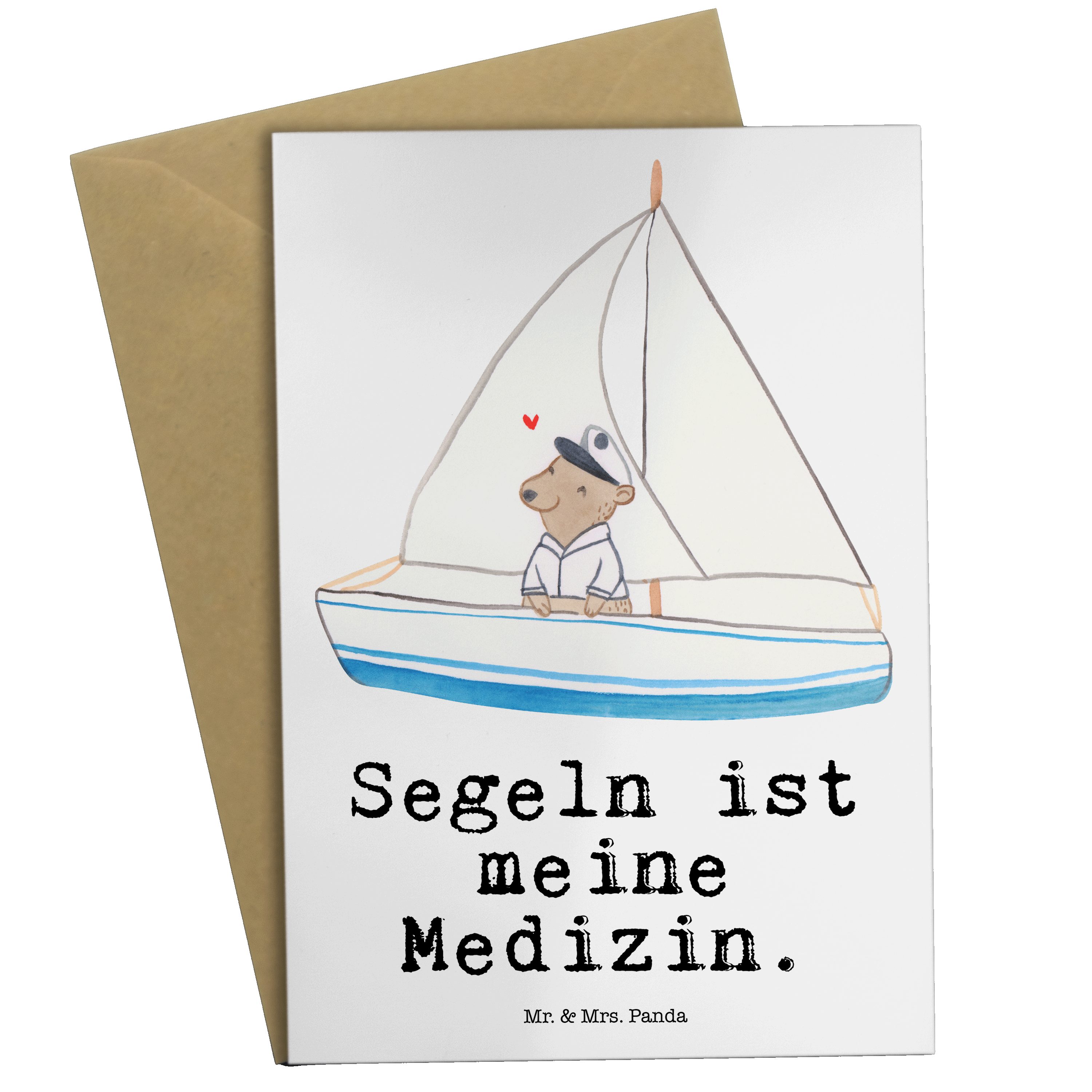 Mr. & Mrs. Panda Grußkarte Bär Segeln Medizin - Weiß - Geschenk, Einladungskarte, Karte, Klappka