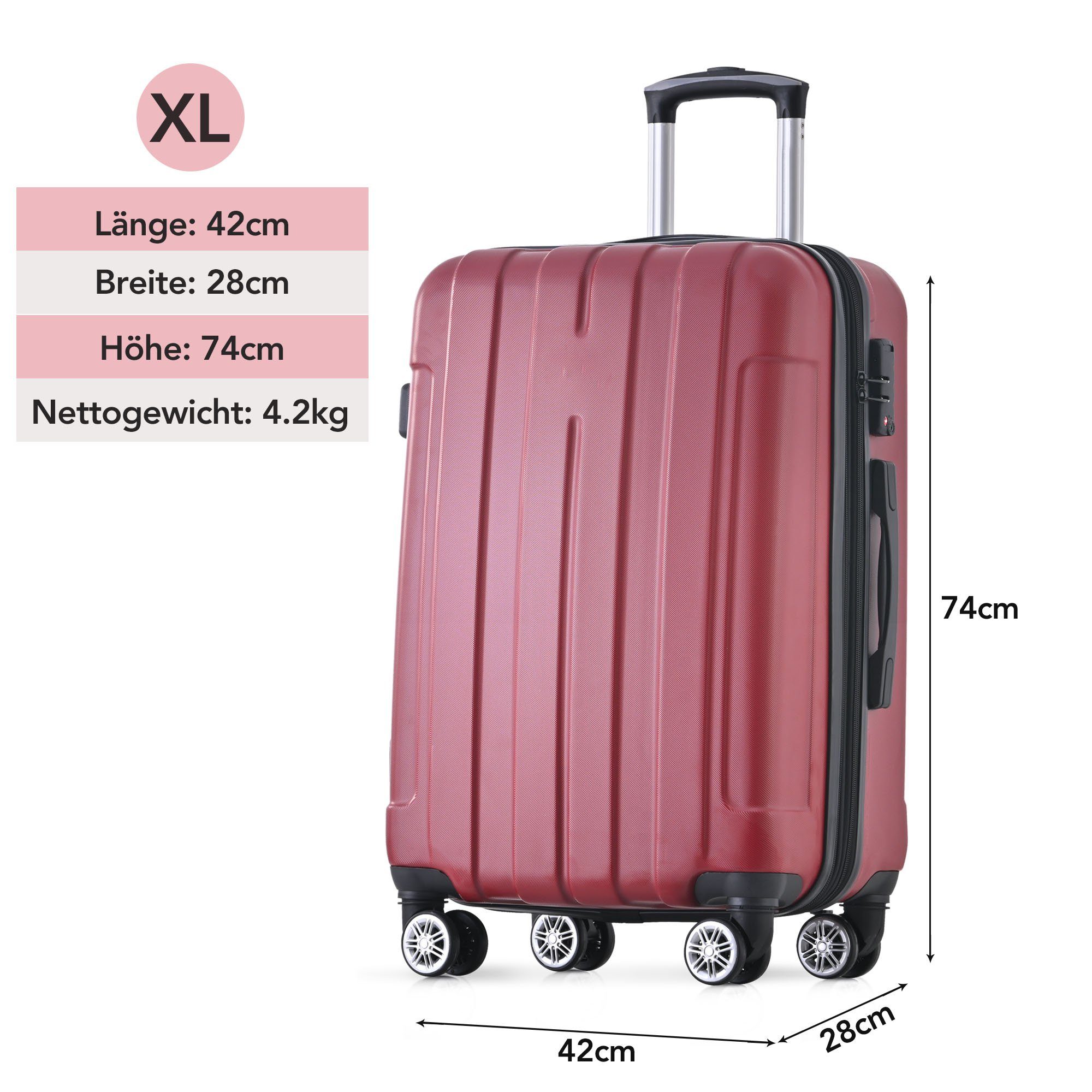 Hartschalen-Trolley Hartschalen-Handgepäck, 4 Rollen, Koffer mit TSA-Schloss und Universalrad, Erweiterbar Seitengriff