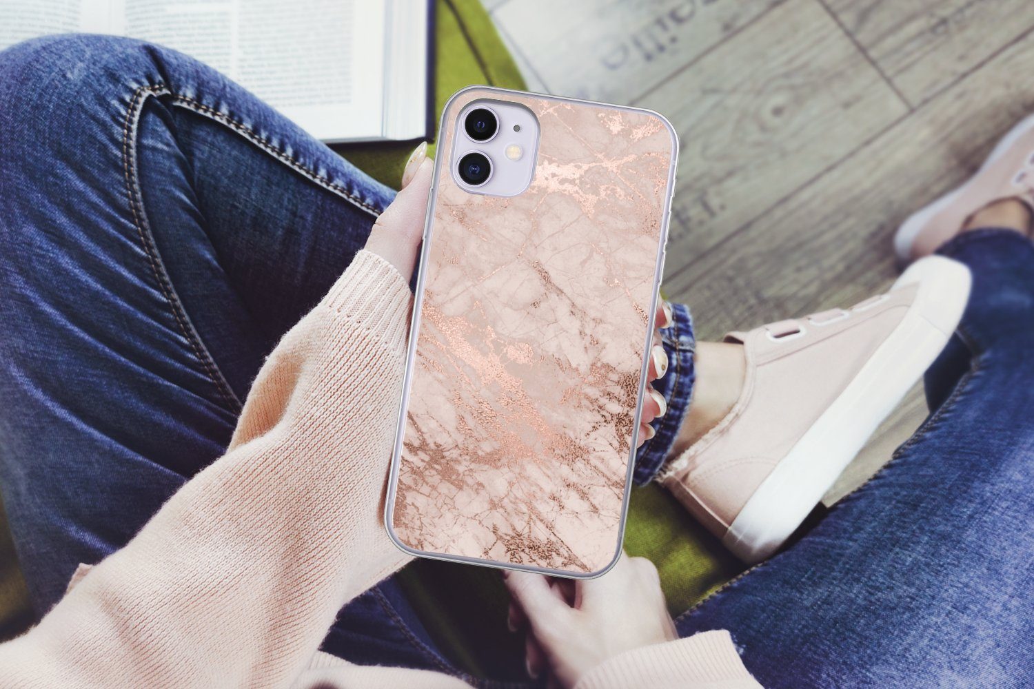 MuchoWow Handyhülle für Apple iPhone 11 Marmor - Rosa - Luxus - Marmoroptik - Glitzer - De, Smartphone-Bumper, Print, Handy Schutzhülle Dünn
