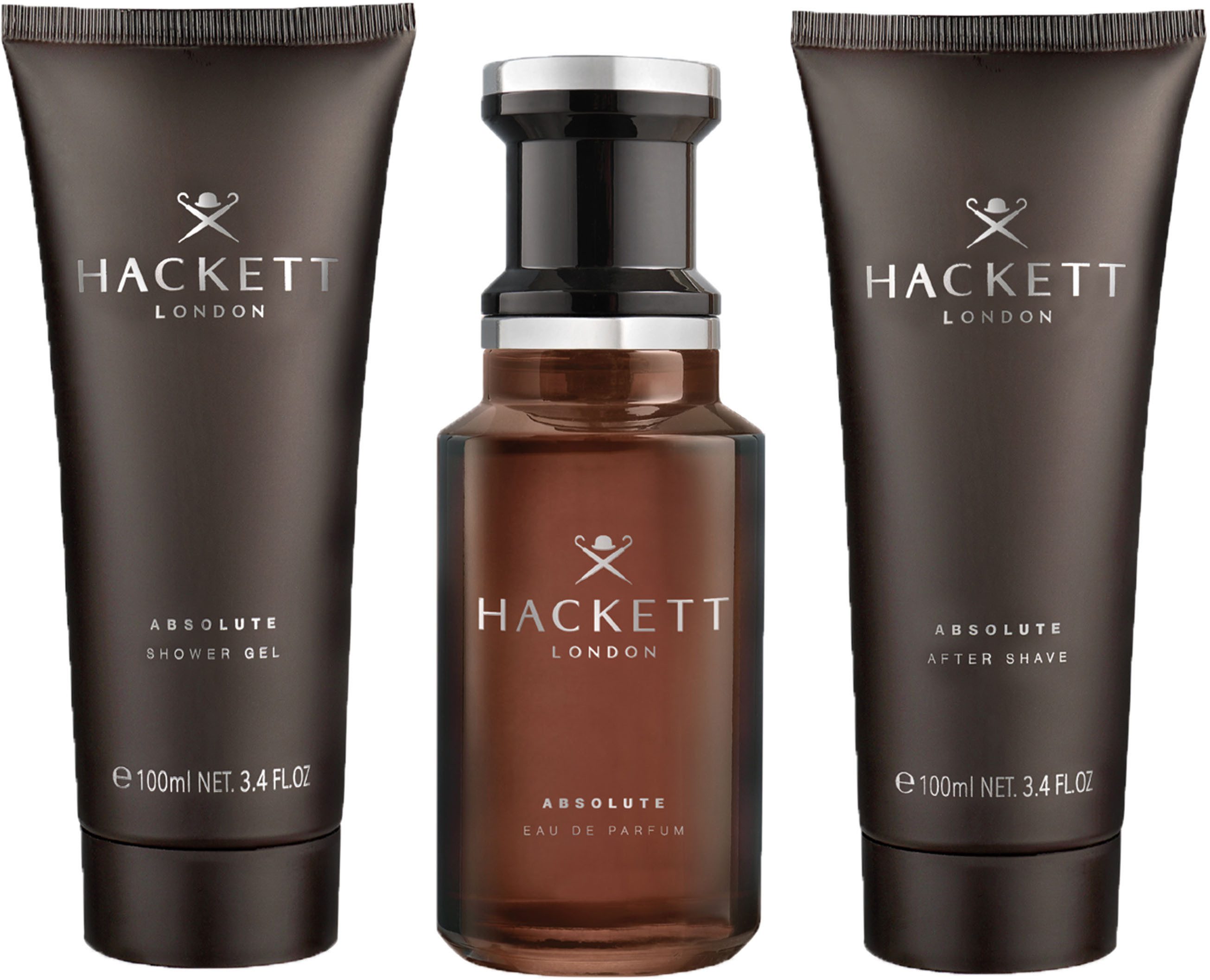 Hackett London Duft-Set HACKETT ESSENTIAL Gift Set 100ml EdP + SG 100ml + Pen Spray 10ml, 3-tlg., Holzig-aromatischer Duft mit Tonkabohne, Leder und Eichenmoos.
